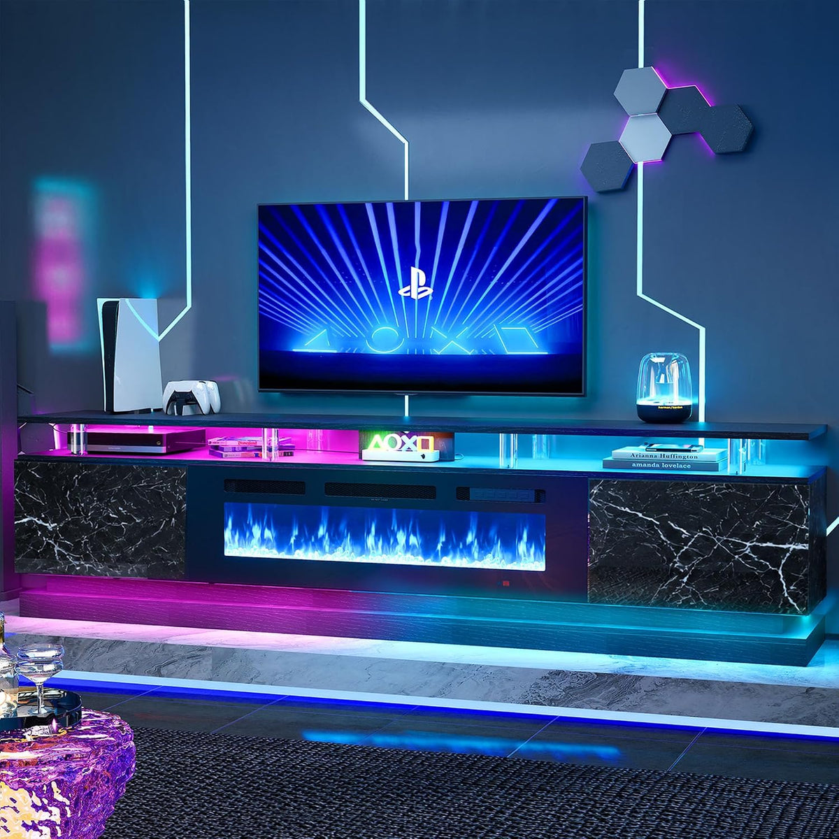 70" Fireplace TV Stand, Modern Entertainment Center | for TVs Up to 80",TV Console with Storage Cabinets, gallery view 18