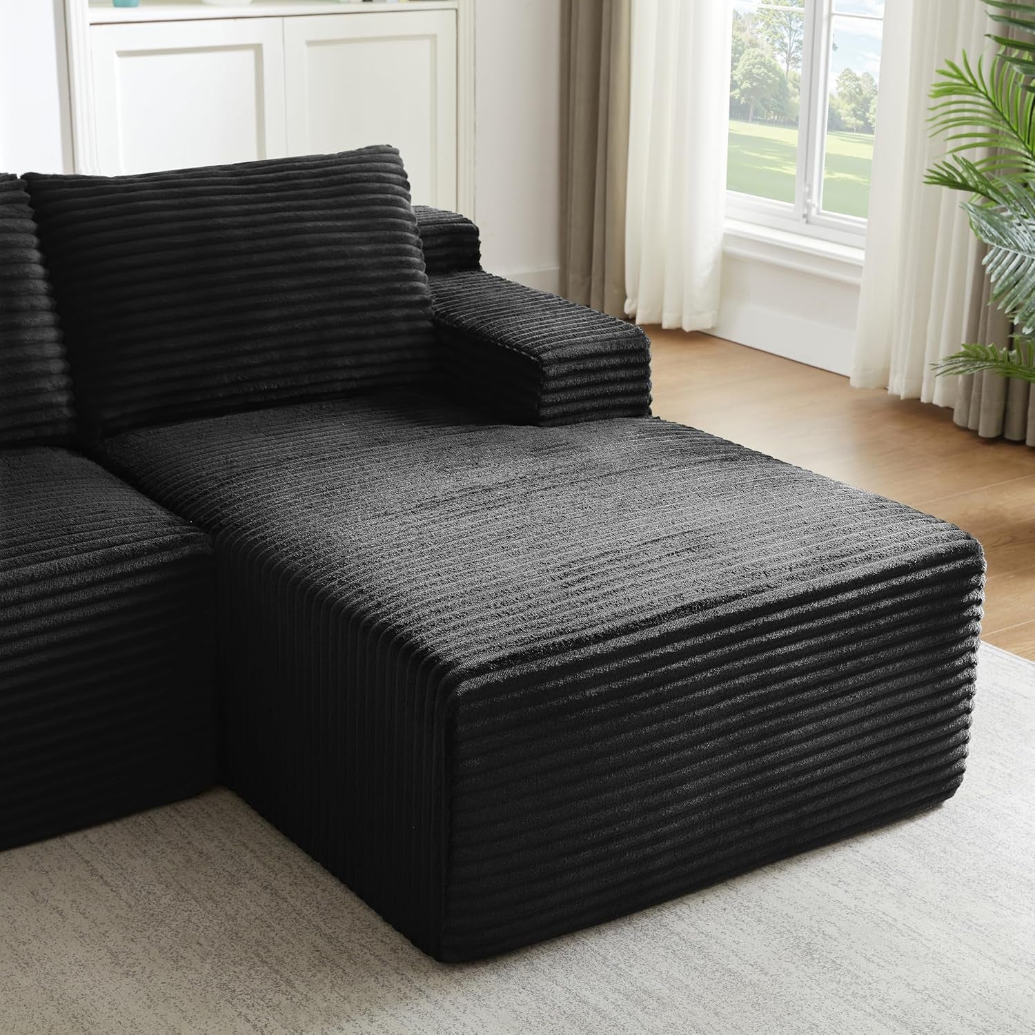96" L Shaped Sectional Sofa Boneless Cloud Couch for Living Room - Corduroy Memory Foam Modular Sofa Compression Couches with Deep Seat for Living Room Bedroom, No Assembly