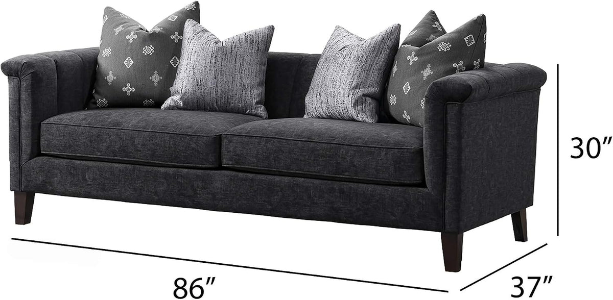 Three-quarter view of the sofa showing 86" width and 37" depth dimension overlay