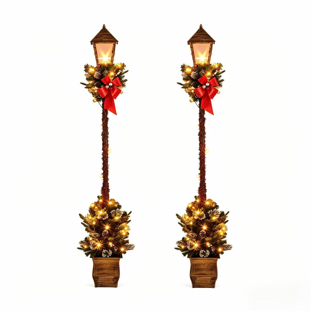 6.1 Feet Christmas Pre-lit Street Lamp Set of 2 with Artificial Greenery and Snow-flocked Branch Tips