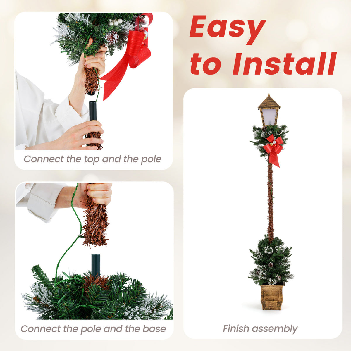 6.1 Feet Christmas Pre-lit Street Lamp Set of 2 with Artificial Greenery and Snow-flocked Branch Tips