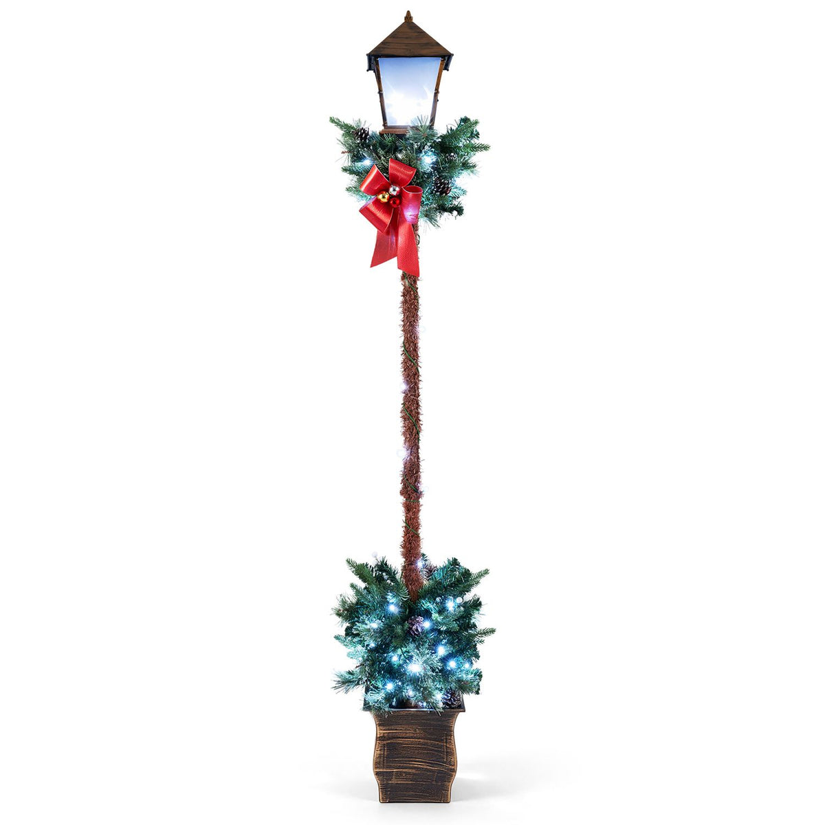 6.1 Feet Christmas Pre-lit Street Lamp with Artificial Greenery and Snow-flocked Branch Tips