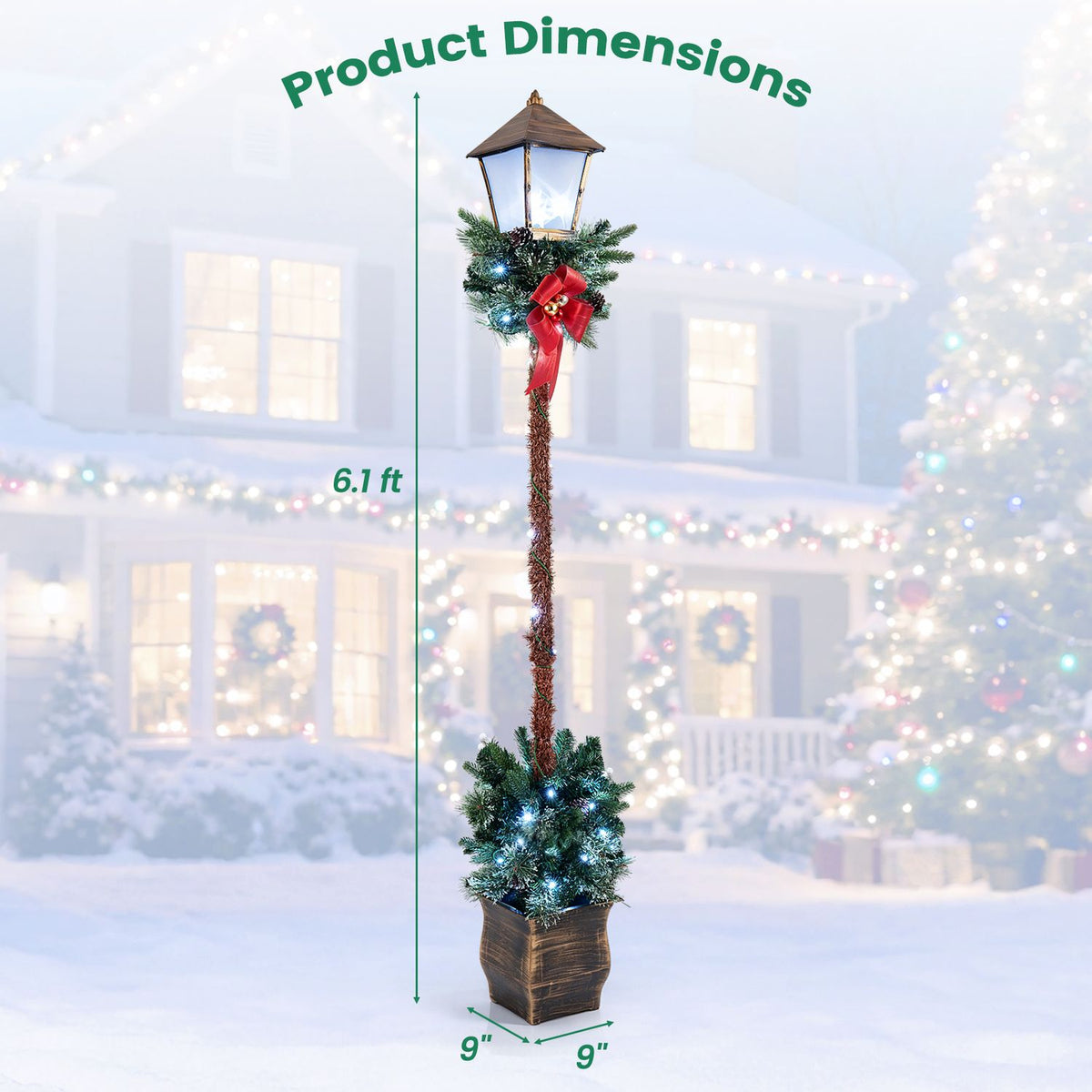 6.1 Feet Christmas Pre-lit Street Lamp with Artificial Greenery and Snow-flocked Branch Tips