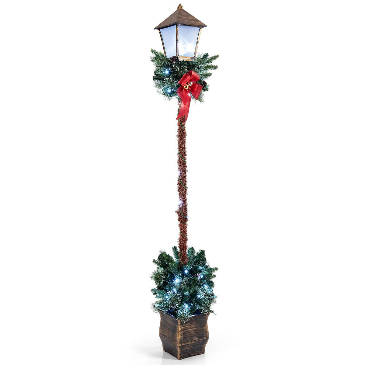 6.1 Feet Christmas Pre-lit Street Lamp with Artificial Greenery and Snow-flocked Branch Tips
