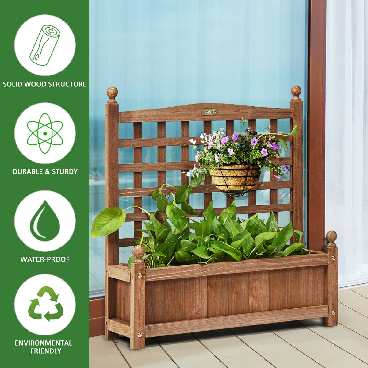 Wood Planter Box with Trellis Weather, Resistant Outdoor