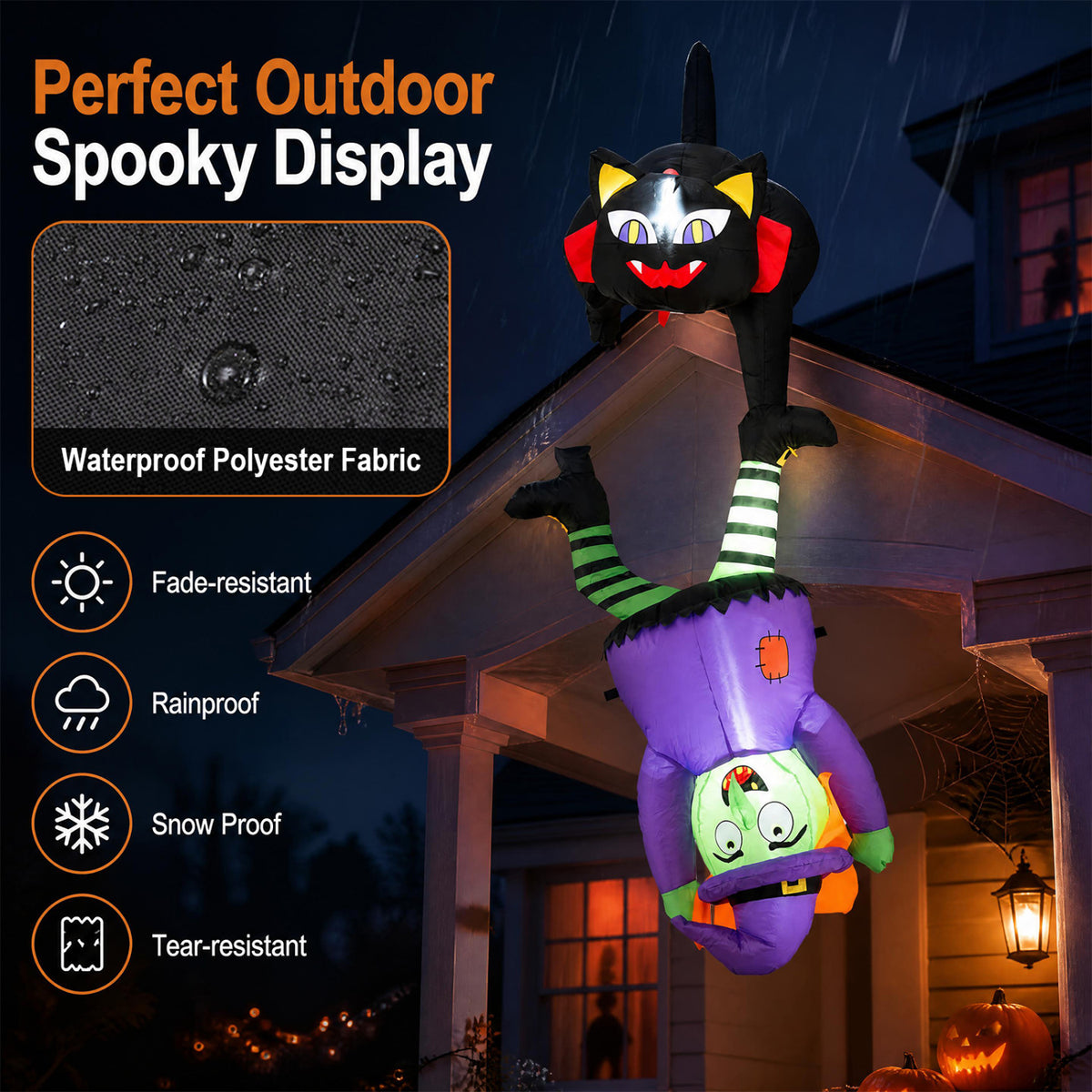 6.2 FT Halloween Hanging Inflatable Witch and Black Cat with LED Lights