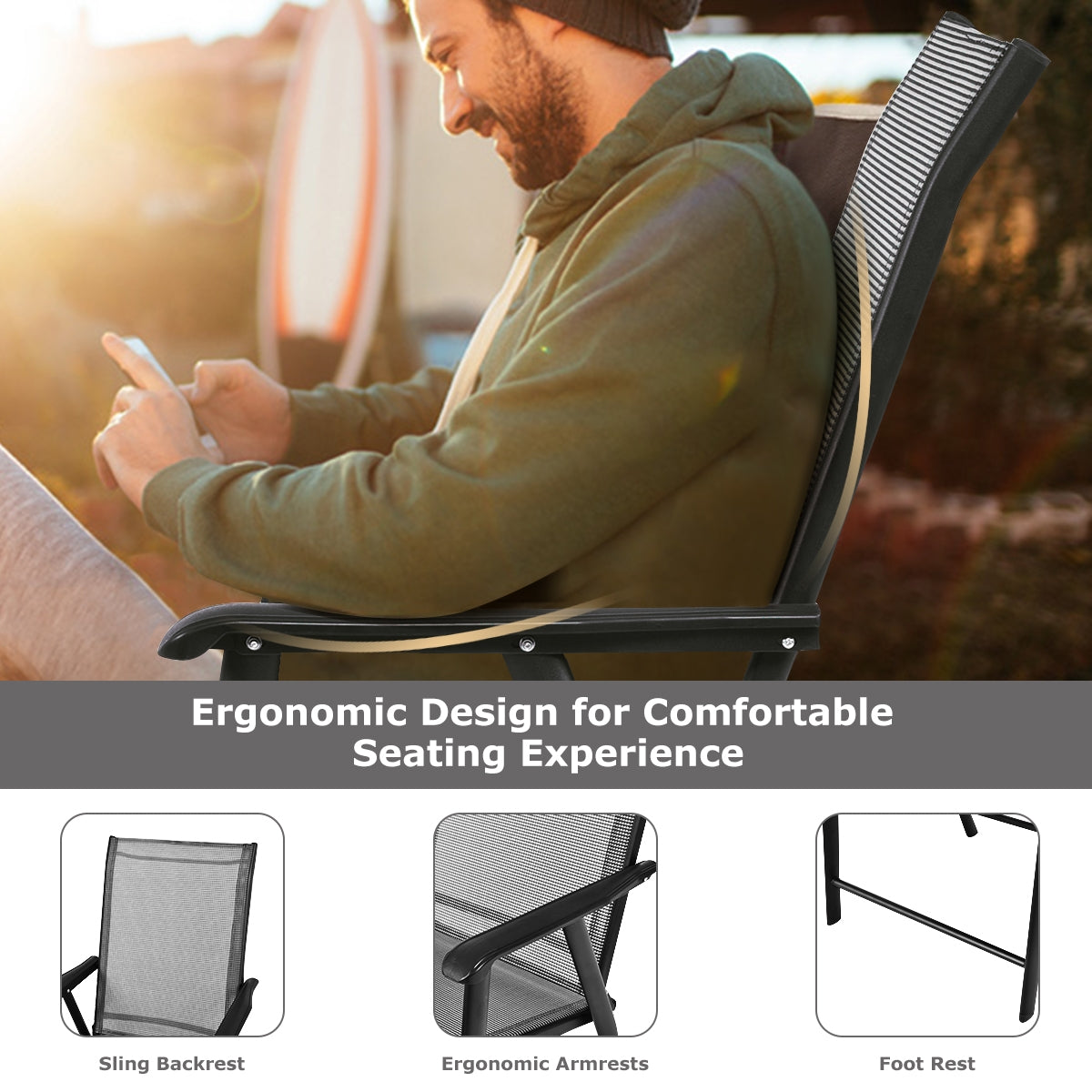 4-Pack Patio Folding Chairs Portable for Outdoor Camping, Gray