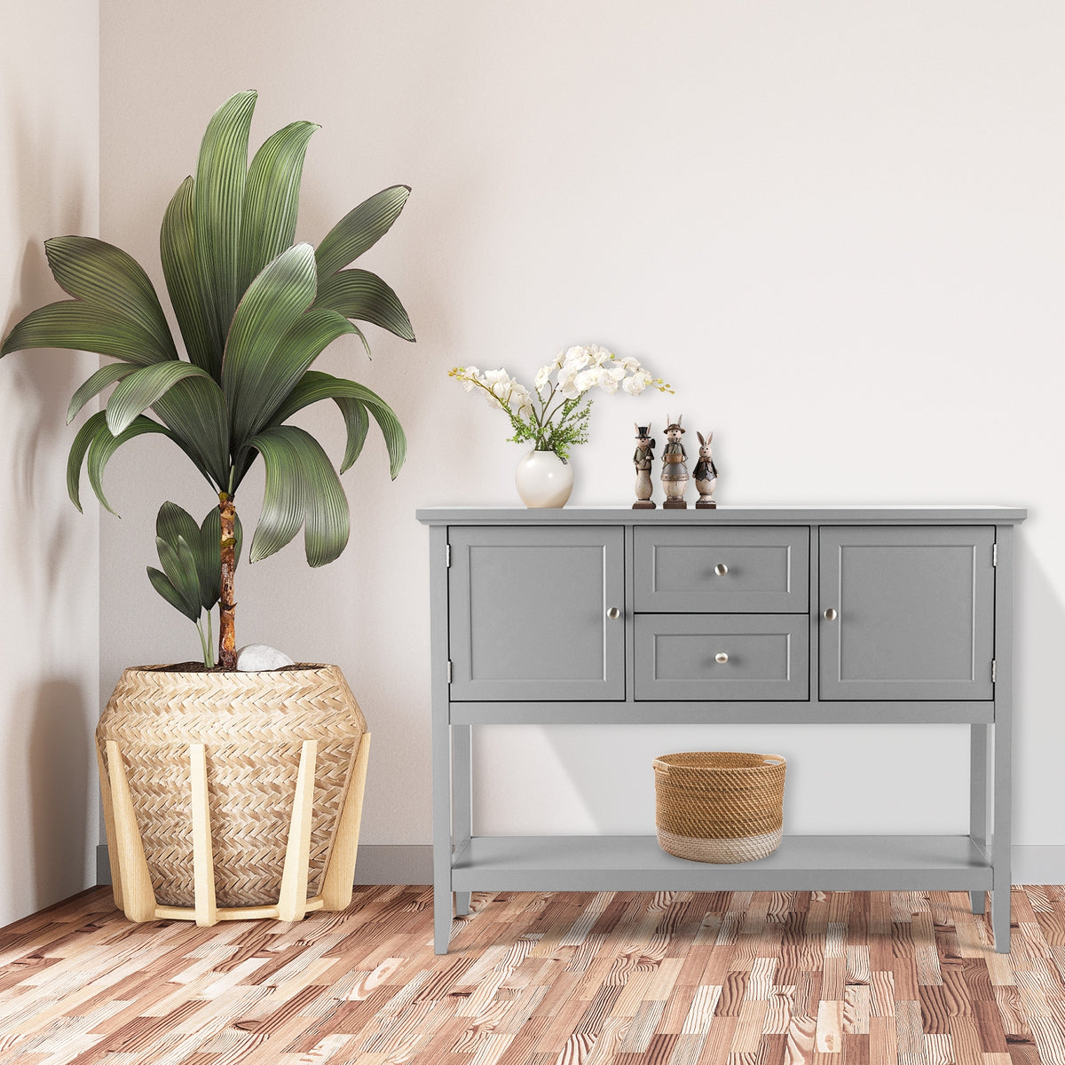 Wooden Sideboard Buffet Console Table with Drawers and Storage, Gray