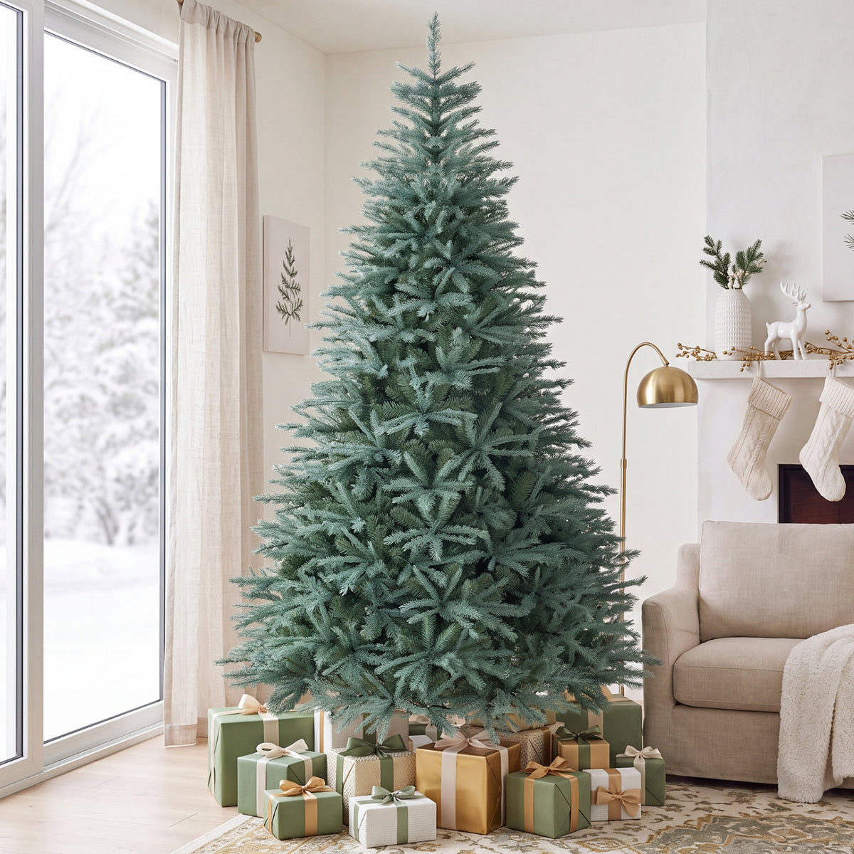 6/7/8 FT Artificial Spruce Christmas Tree with 775/1215/1765 Lush Branch Tips for Holiday