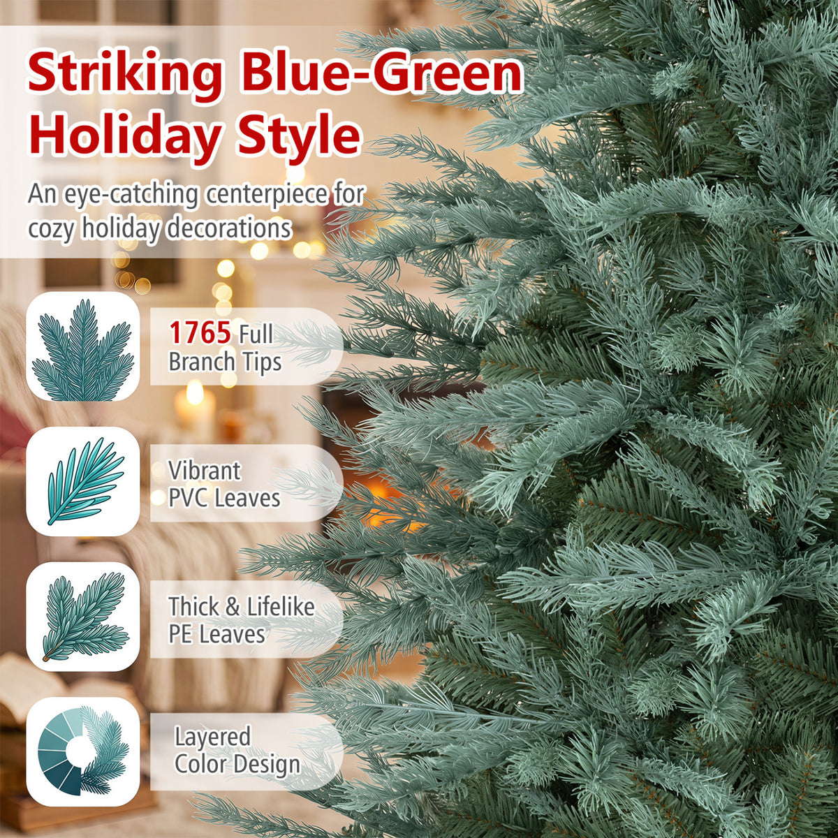 6/7/8 FT Artificial Spruce Christmas Tree with 775/1215/1765 Lush Branch Tips for Holiday