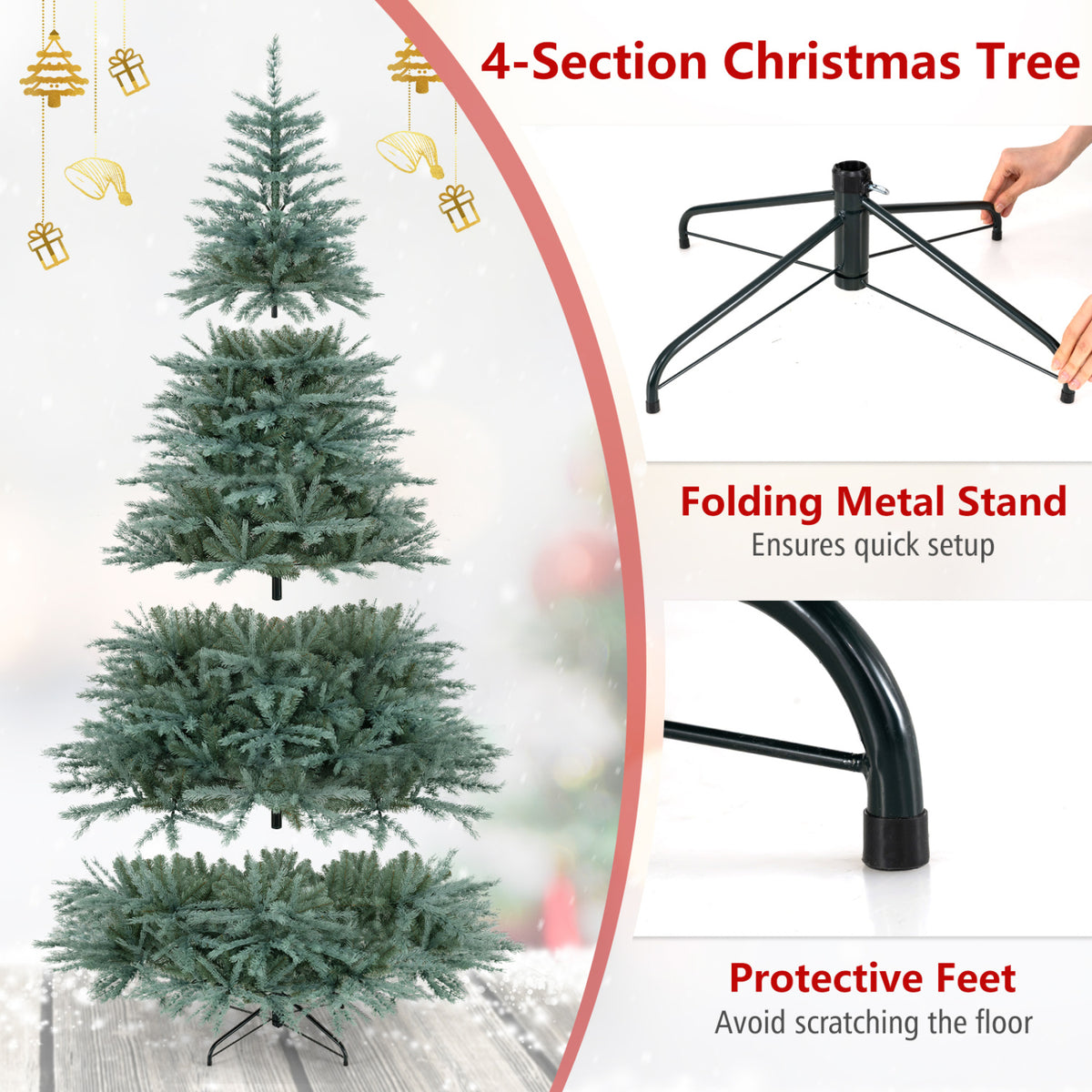 6/7/8 FT Artificial Spruce Christmas Tree with 775/1215/1765 Lush Branch Tips for Holiday