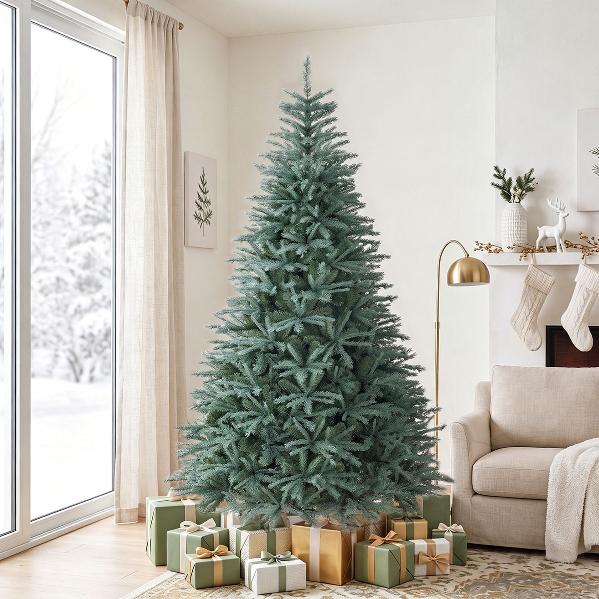6/7/8 FT Artificial Spruce Christmas Tree with 775/1215/1765 Lush Branch Tips for Holiday