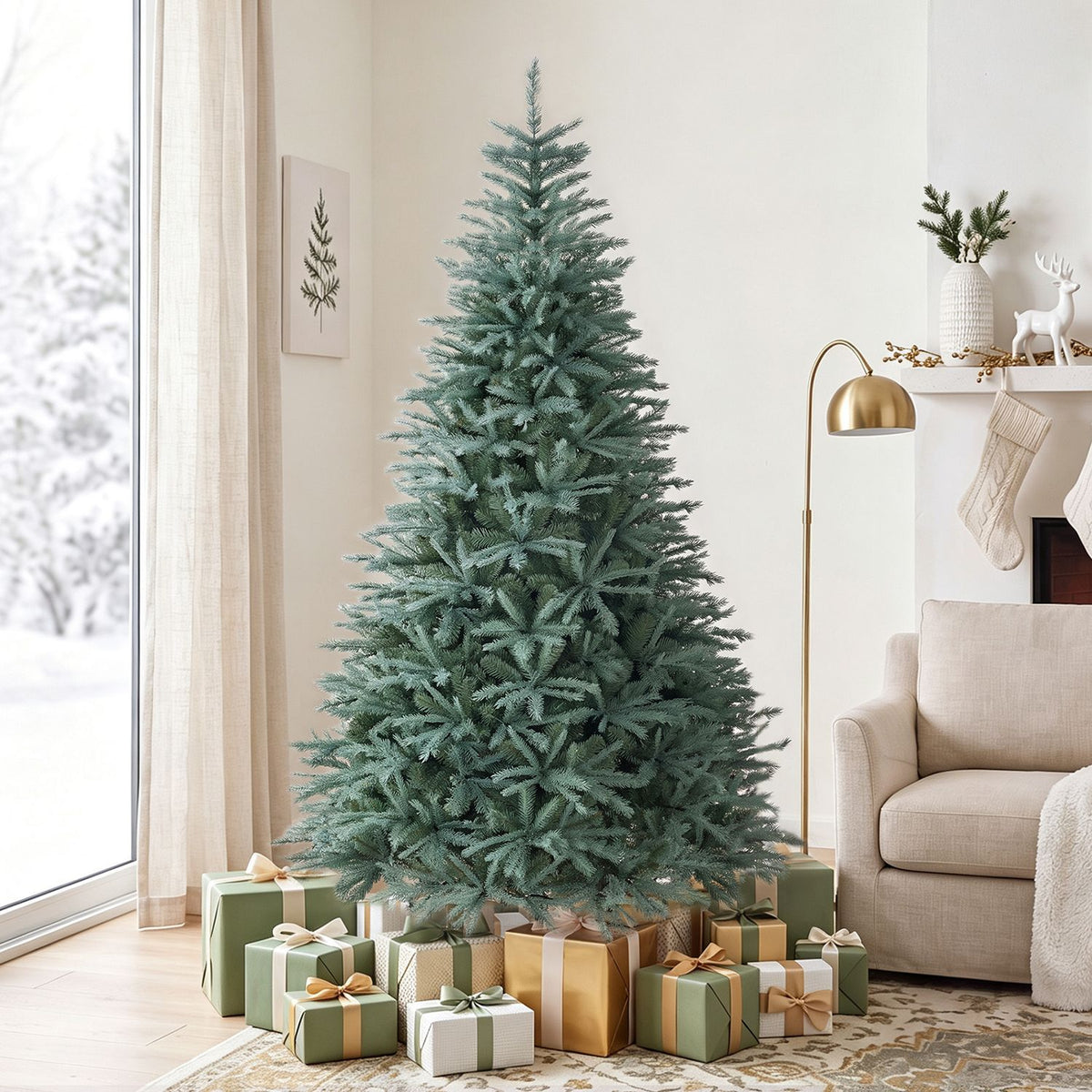 6/7/8 FT Artificial Spruce Christmas Tree with 775/1215/1765 Lush Branch Tips for Holiday