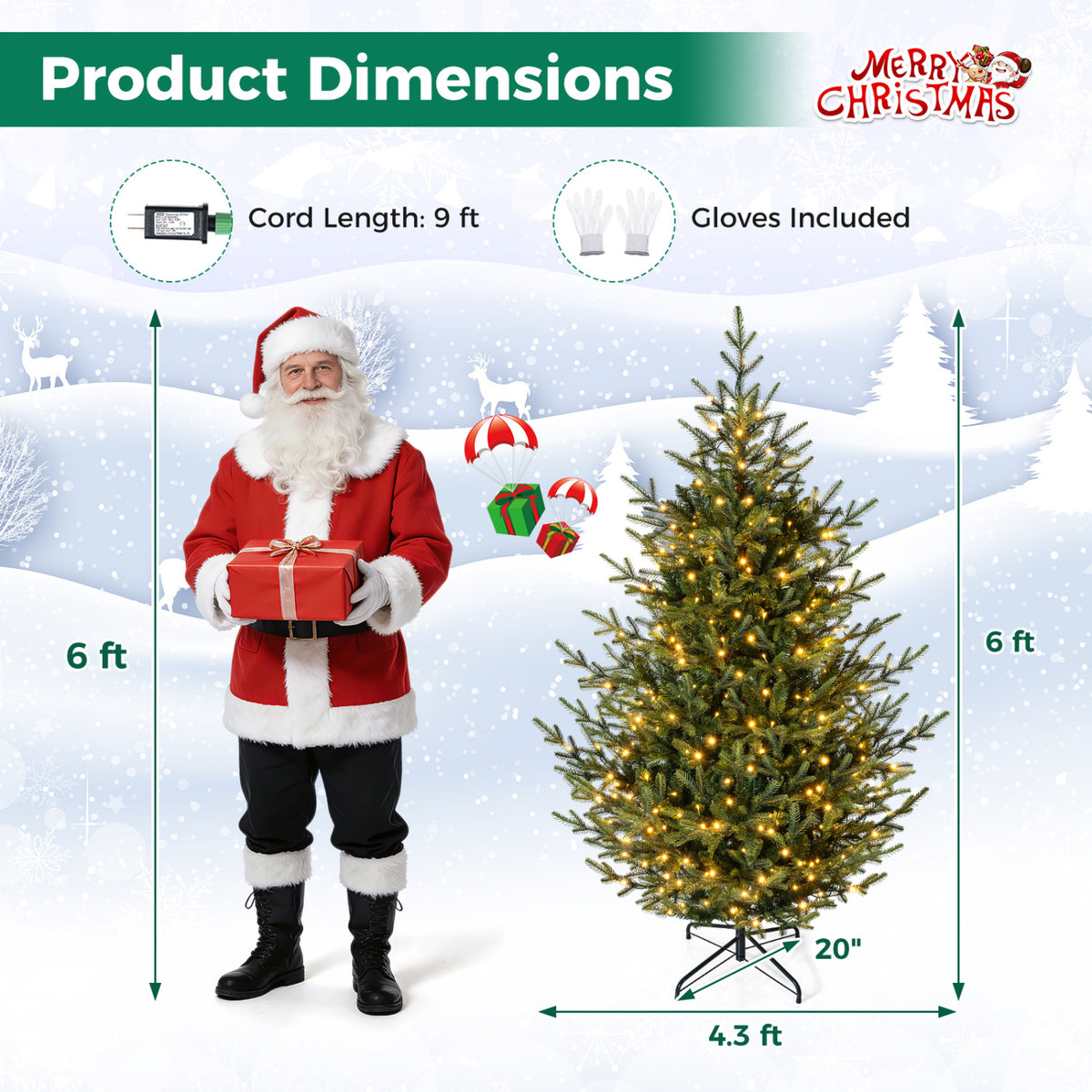 6 FT Pre-Lit Artificial Christmas Tree with 240 Warm White LED Lights