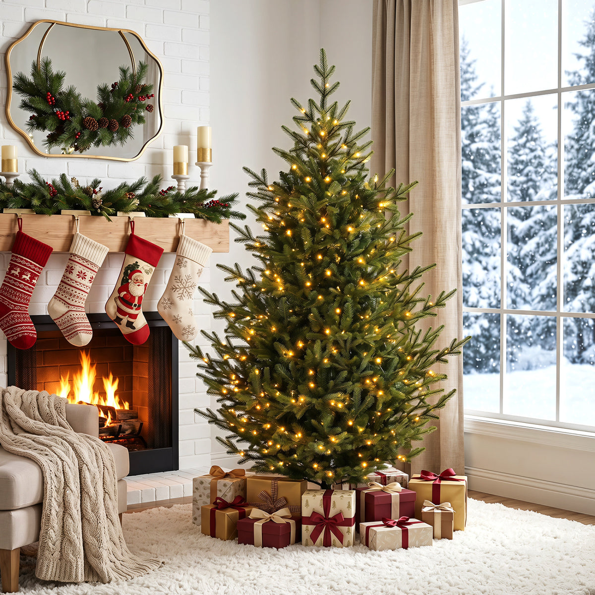 6 FT Pre-Lit Artificial Christmas Tree with 240 Warm White LED Lights