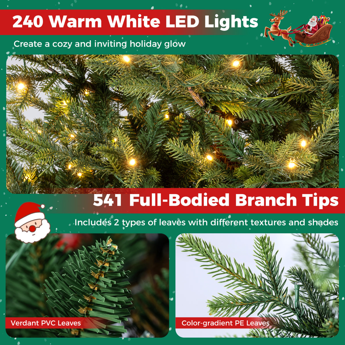 6 FT Pre-Lit Artificial Christmas Tree with 240 Warm White LED Lights