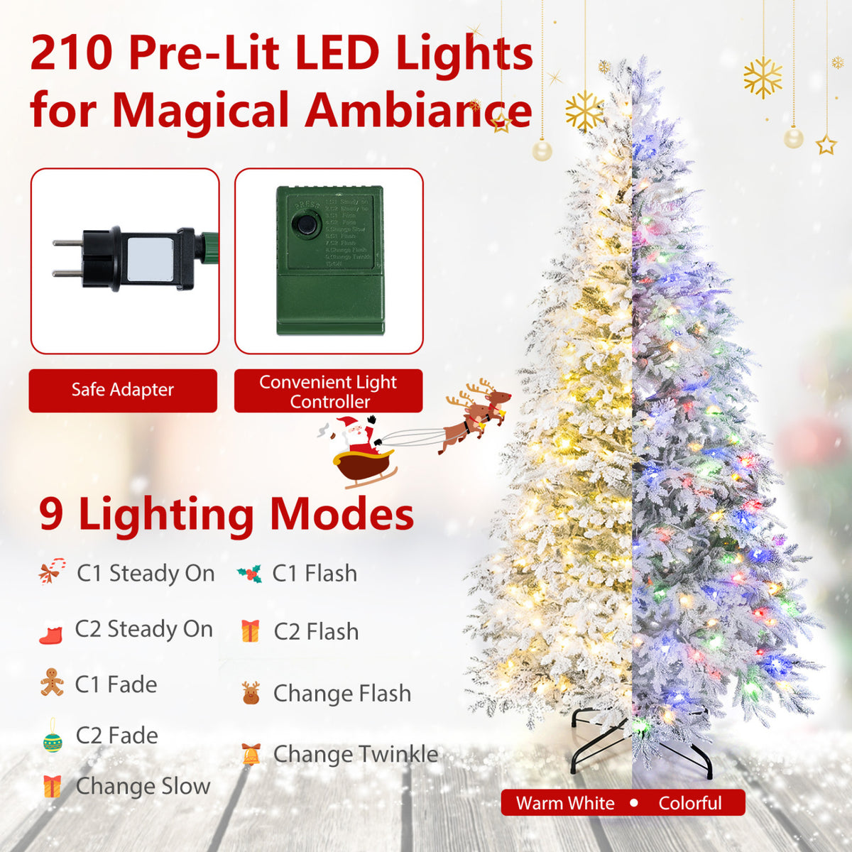 6 FT Pre-Lit Artificial Christmas Tree with Warm White and Multicolor LED Light