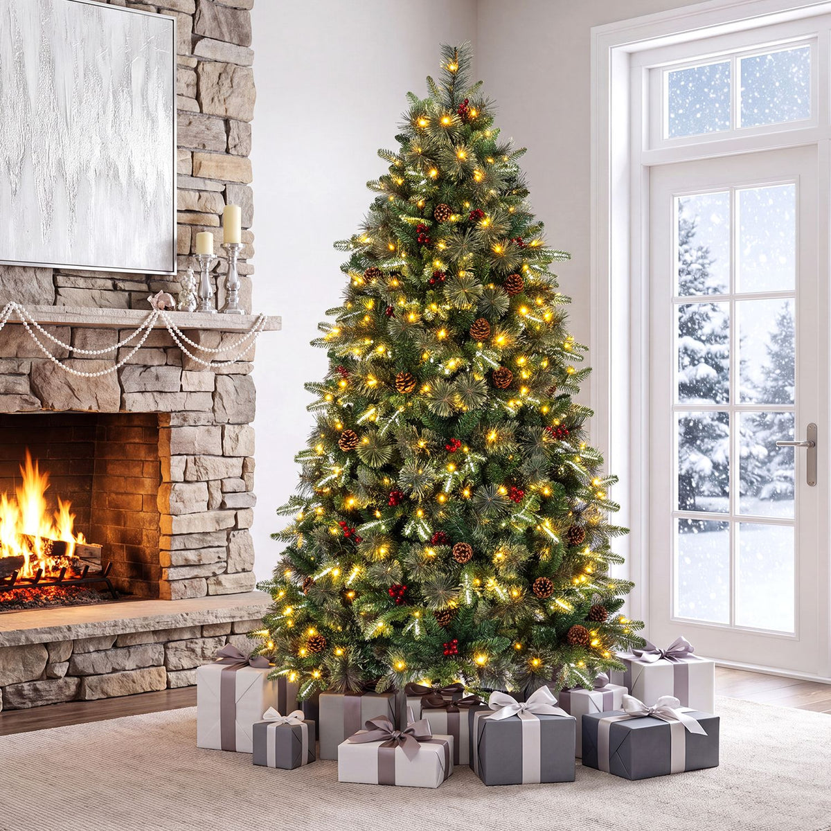 7 FT Pre-Lit Artificial Christmas Tree with Dual