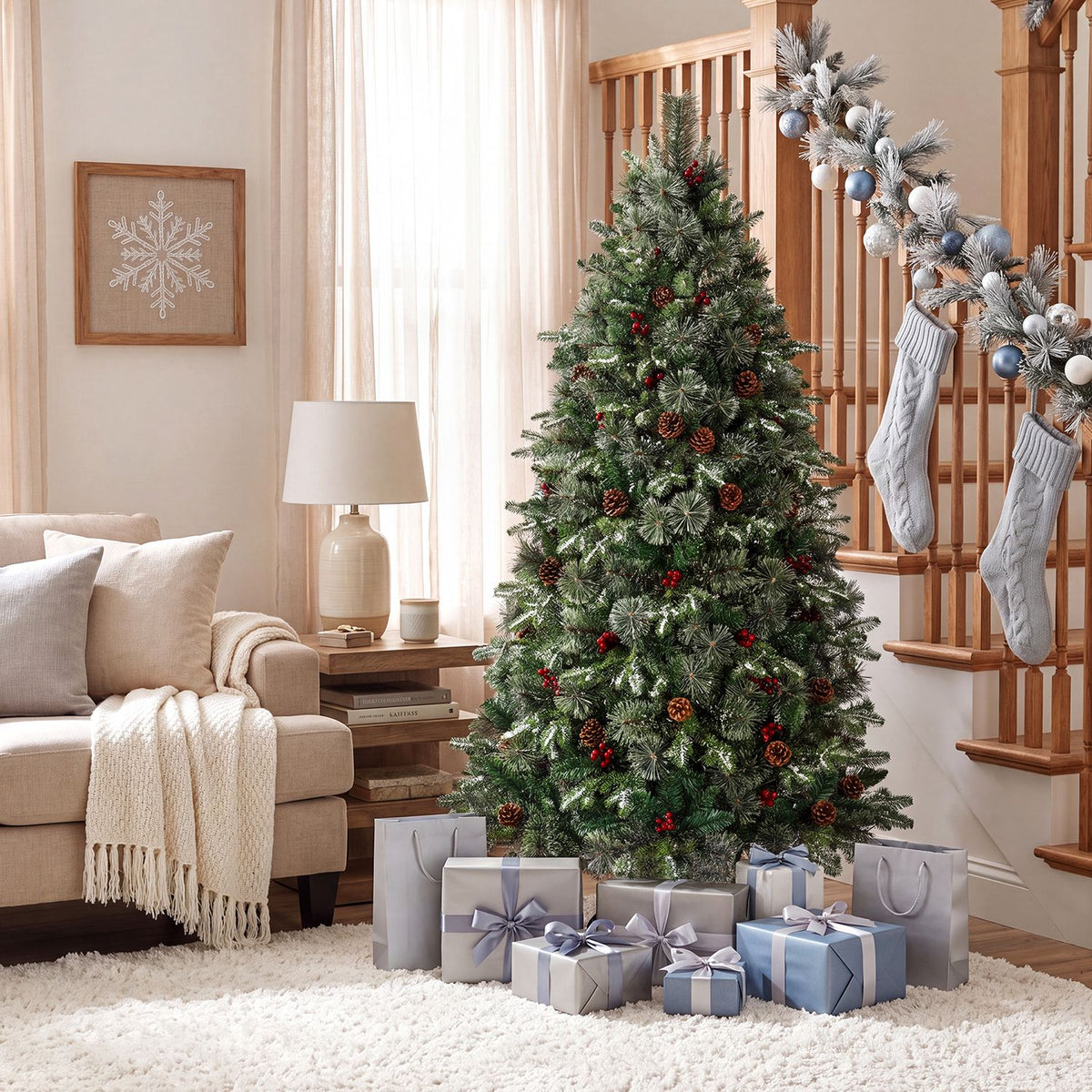 7 FT Pre-Lit Artificial Christmas Tree with Dual
