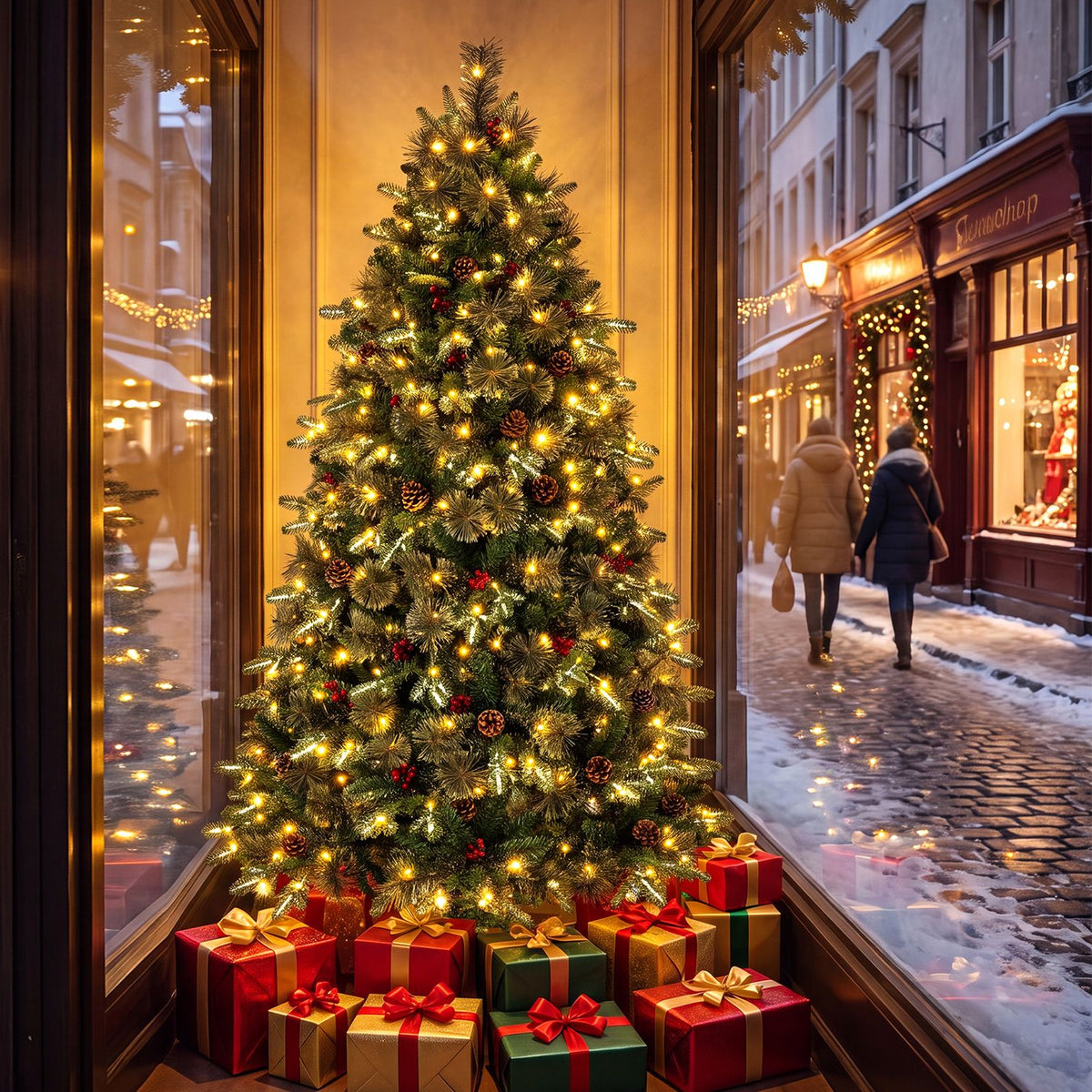 7 FT Pre-Lit Artificial Christmas Tree with Dual