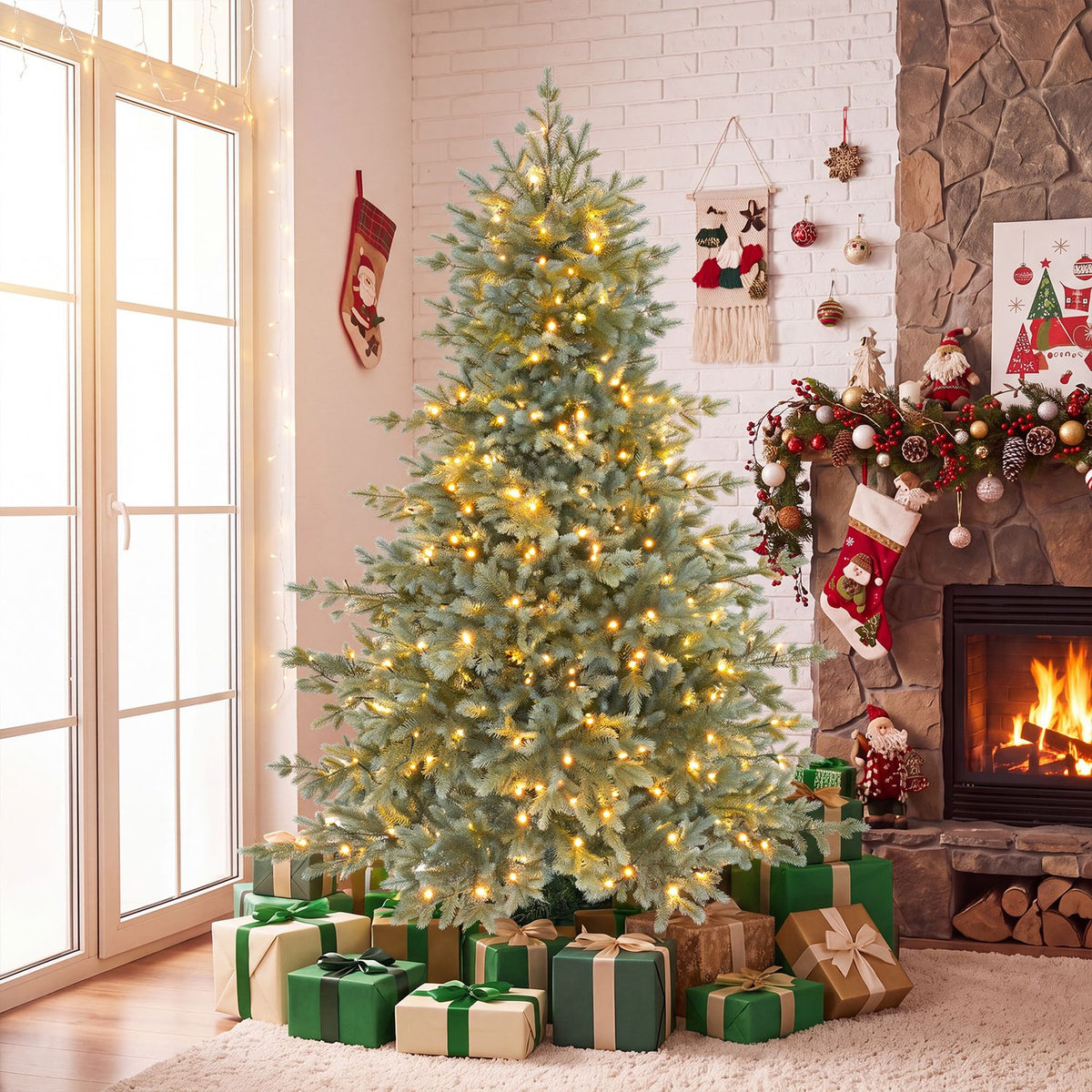 7 FT Pre-Lit Artificial Christmas Tree with 460 Warm White LED Lights