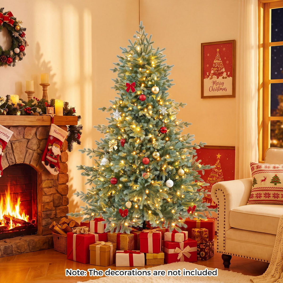 7 FT Pre-Lit Artificial Christmas Tree with 460 Warm White LED Lights