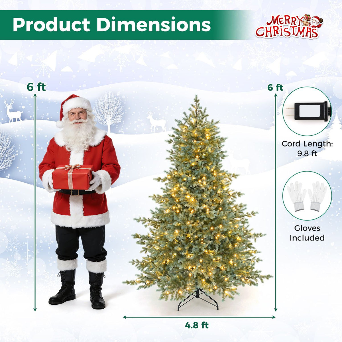 7 FT Pre-Lit Artificial Christmas Tree with 460 Warm White LED Lights