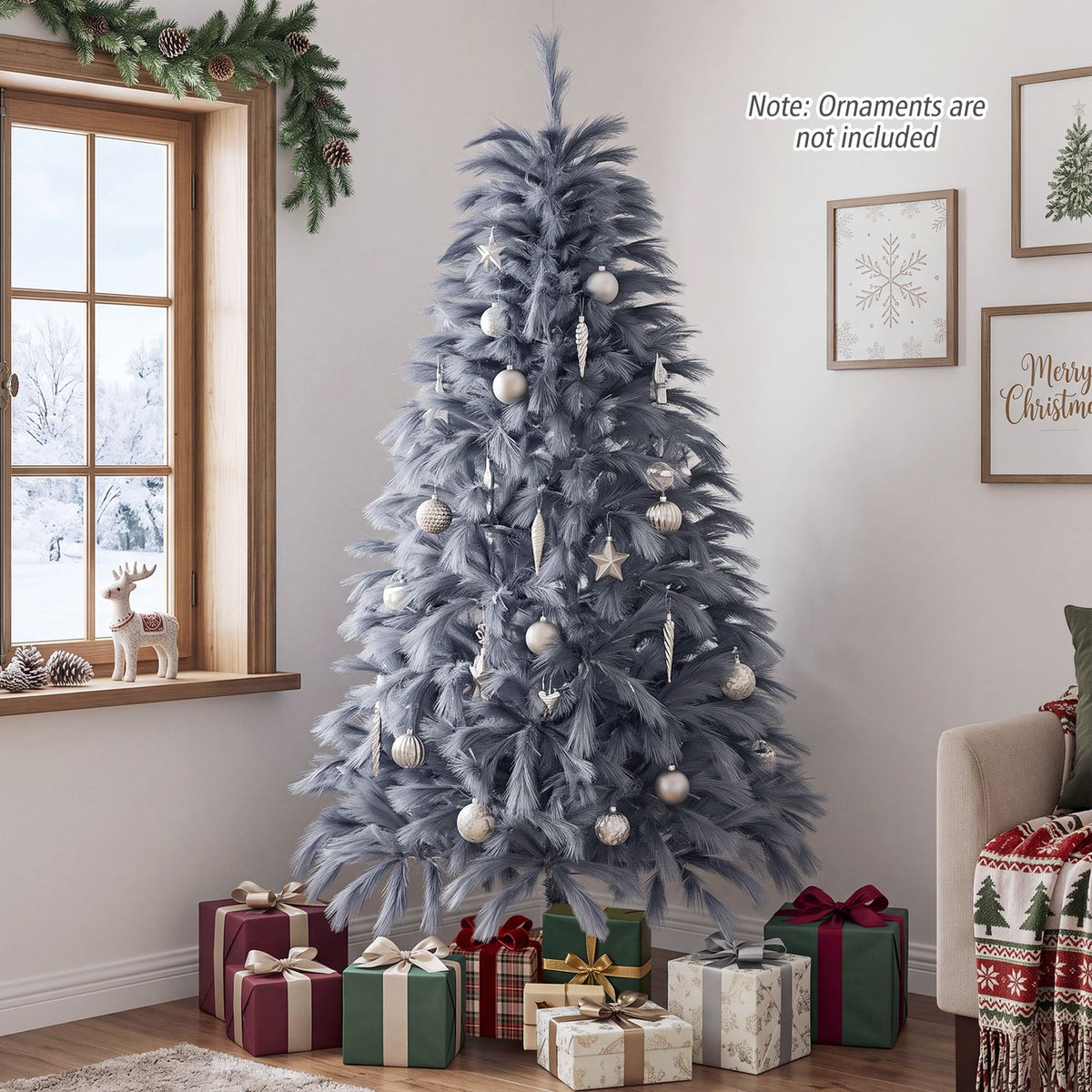 7 FT Pre-Lit Christmas Tree with Feather
