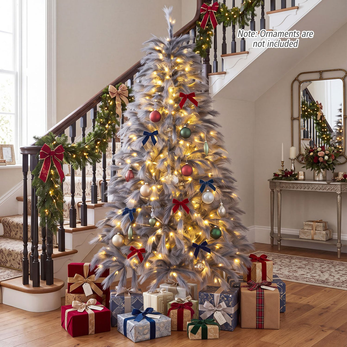 7 FT Pre-Lit Christmas Tree with Feather