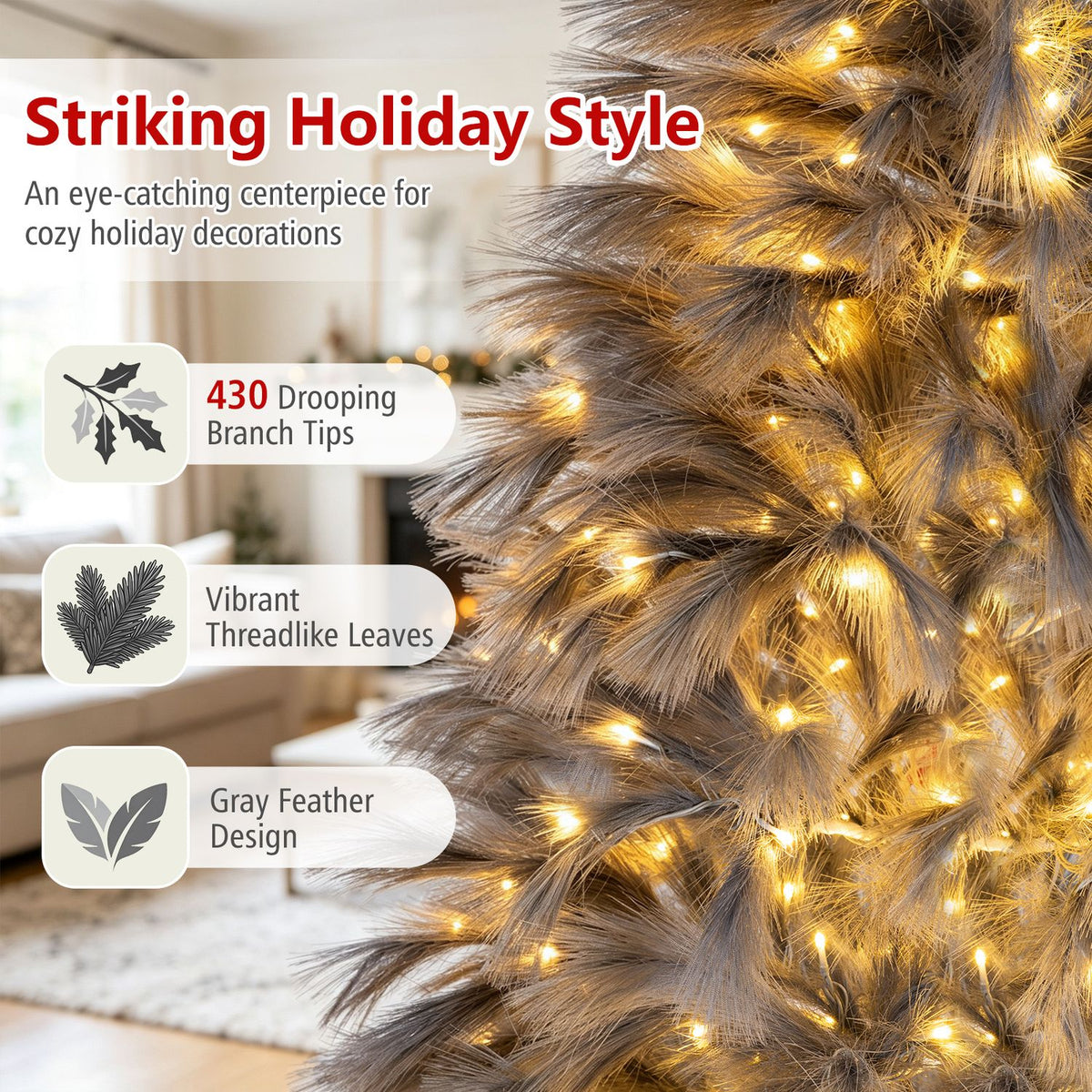 7 FT Pre-Lit Christmas Tree with Feather