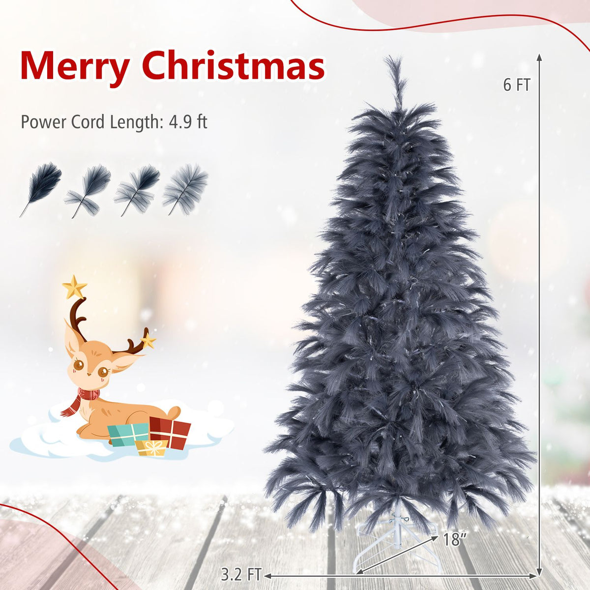 7 FT Pre-Lit Christmas Tree with Feather