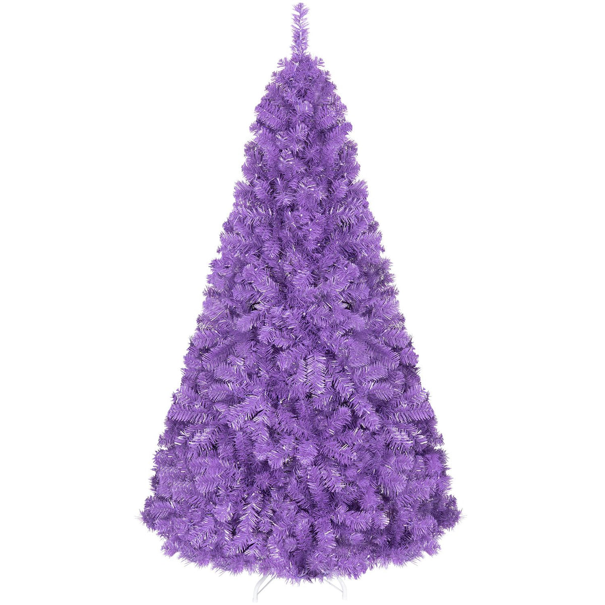 Full unlit purple Christmas tree shown against a white background.