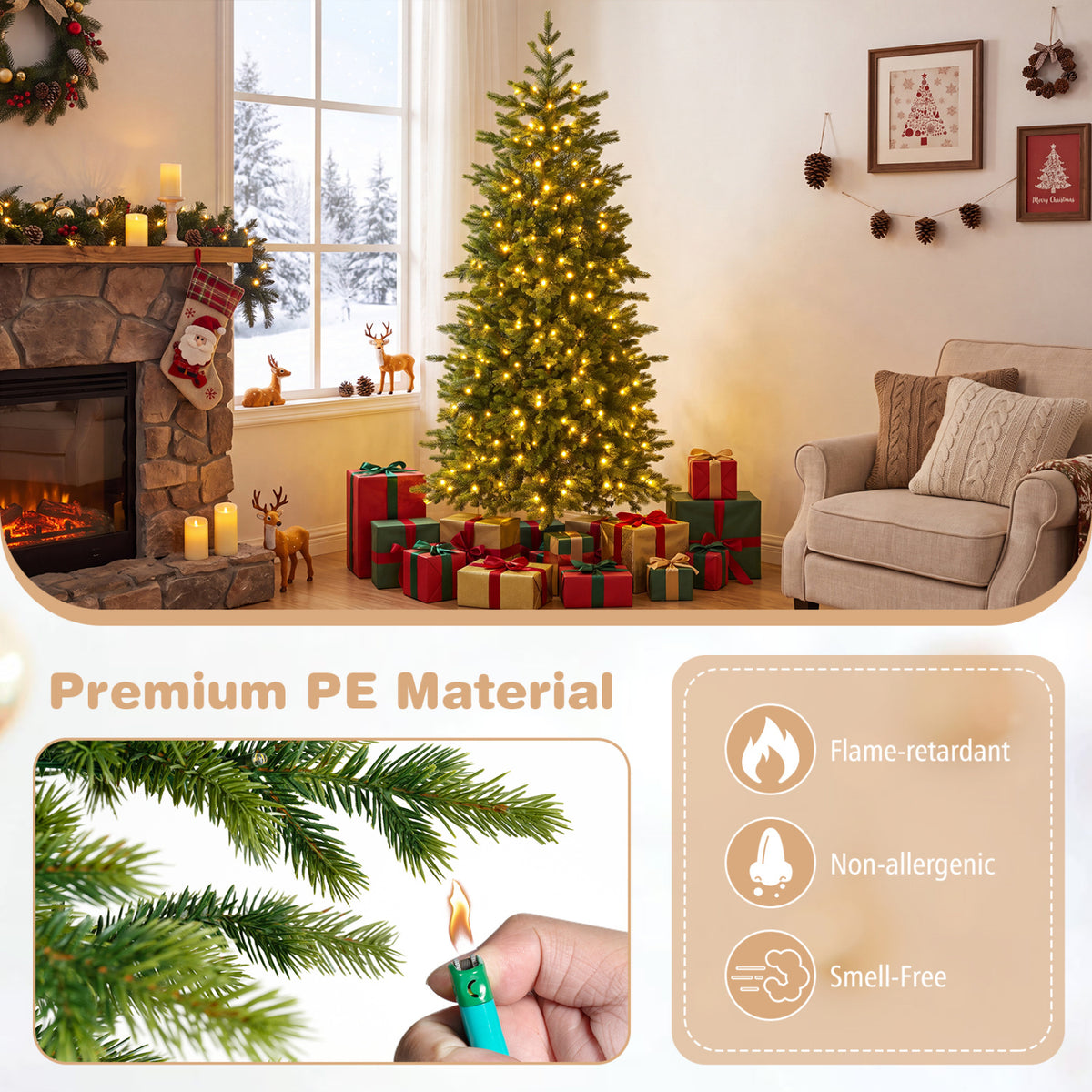 6 FT Pre-lit Christmas Tree with 250/470 Warm White and Multi