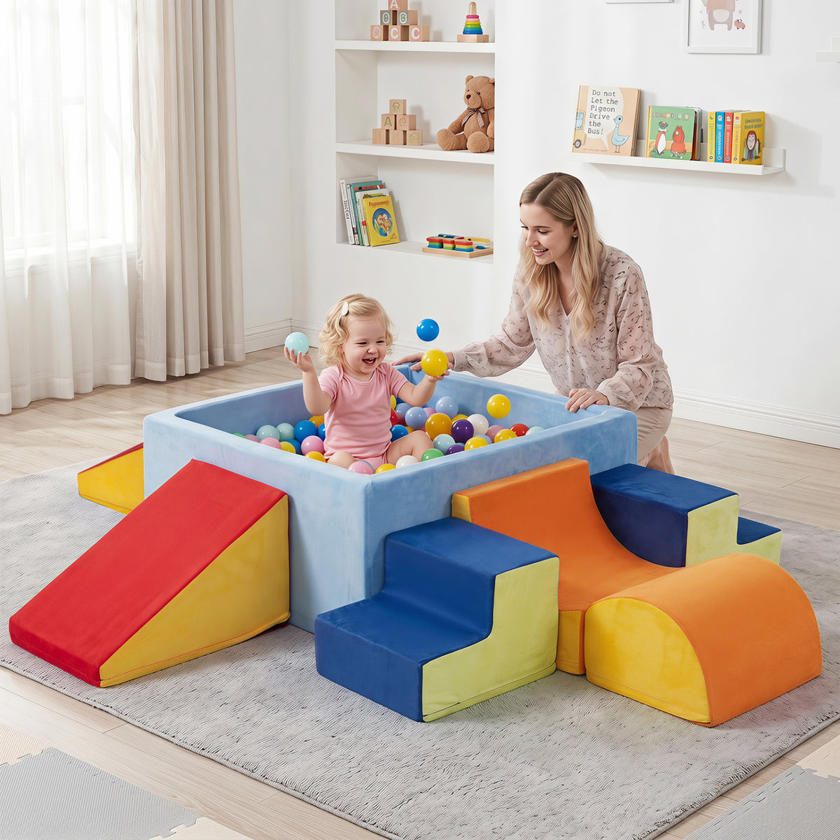 6-Piece Toddler Climbing Toys with Ball Pit for 1-3 Years Old (No Balls), Red