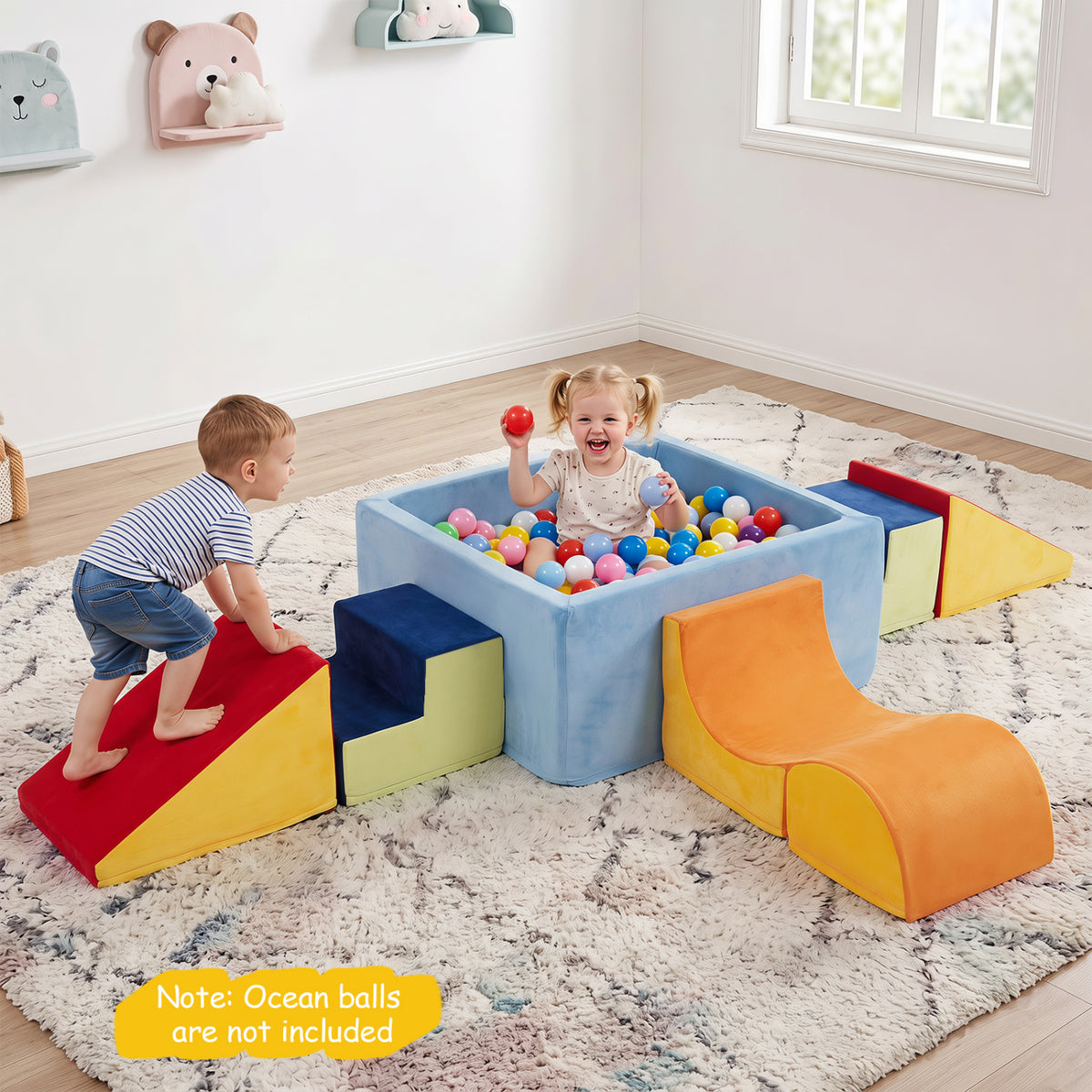 6-Piece Toddler Climbing Toys with Ball Pit for 1-3 Years Old (No Balls), Red
