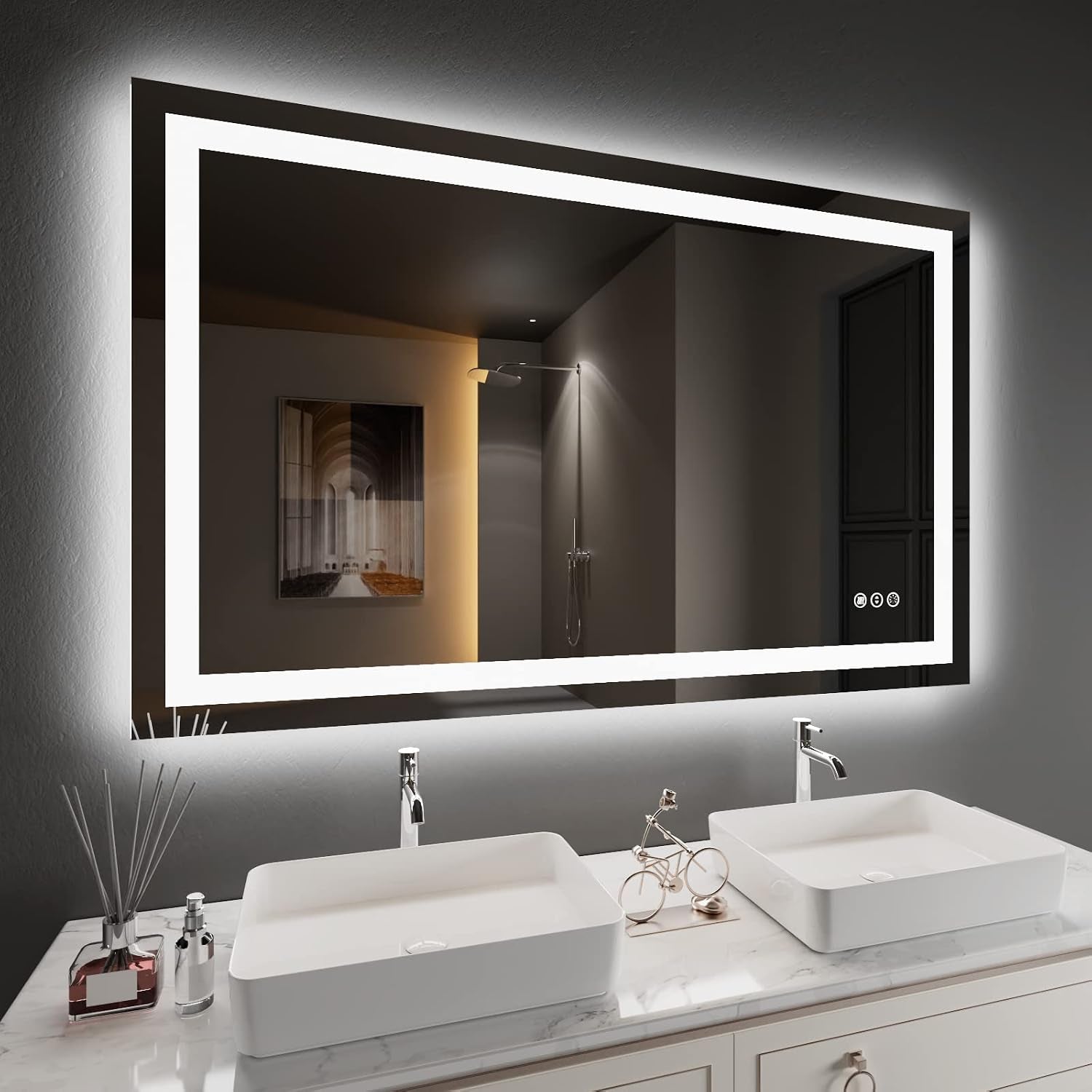Amorho LED Mirror for Bathroom, 24"x30" with Front Light and Backlight | Stepless Dimmable, Anti-Fog, gallery view 36