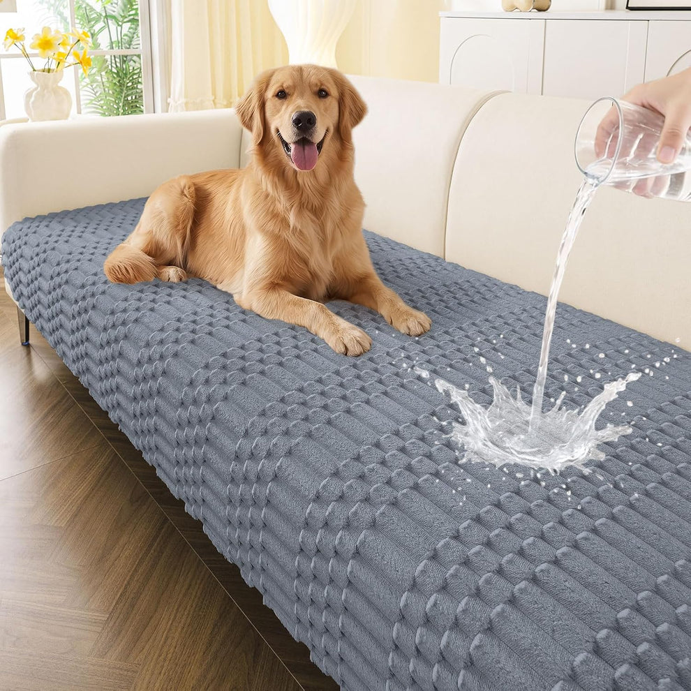 Waterproof Couch Covers for Dogs Washable, Non Slip Pet Sofa Cover | Plush Scratch Resistant Flannel Furniture Protector for Dogs, Grey, 36" X 71"