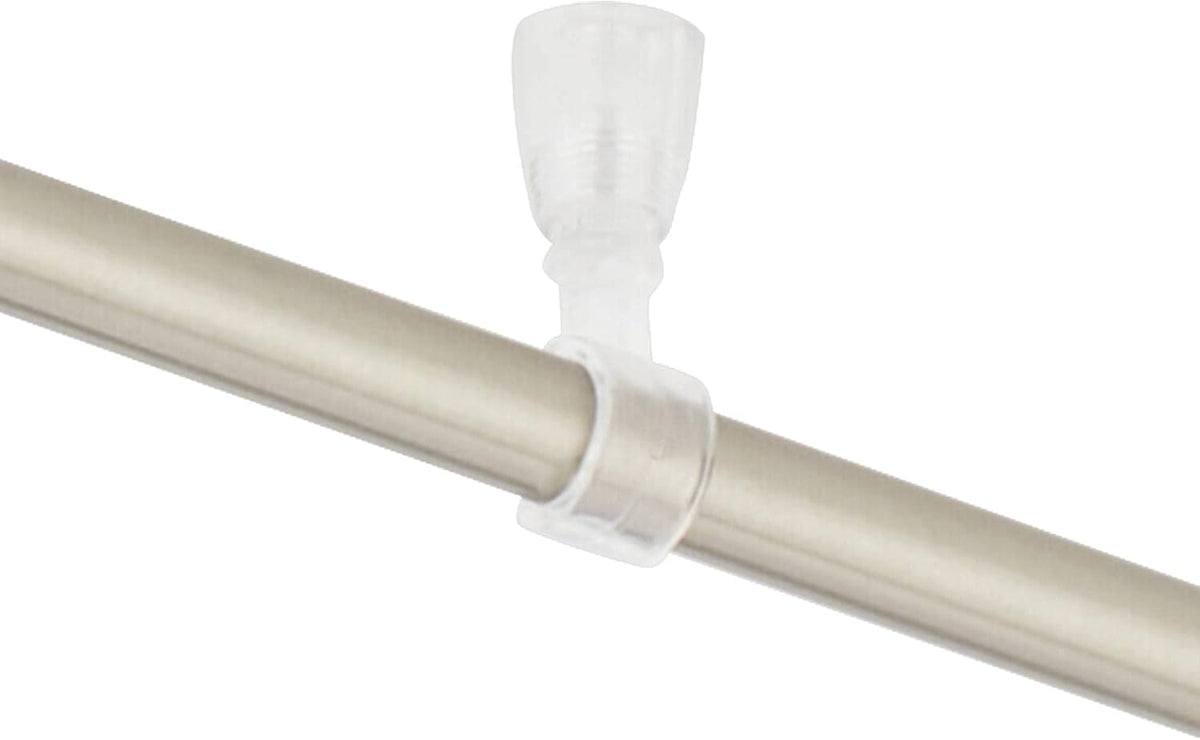Detail of clear mounting clip attached to brushed nickel track rail