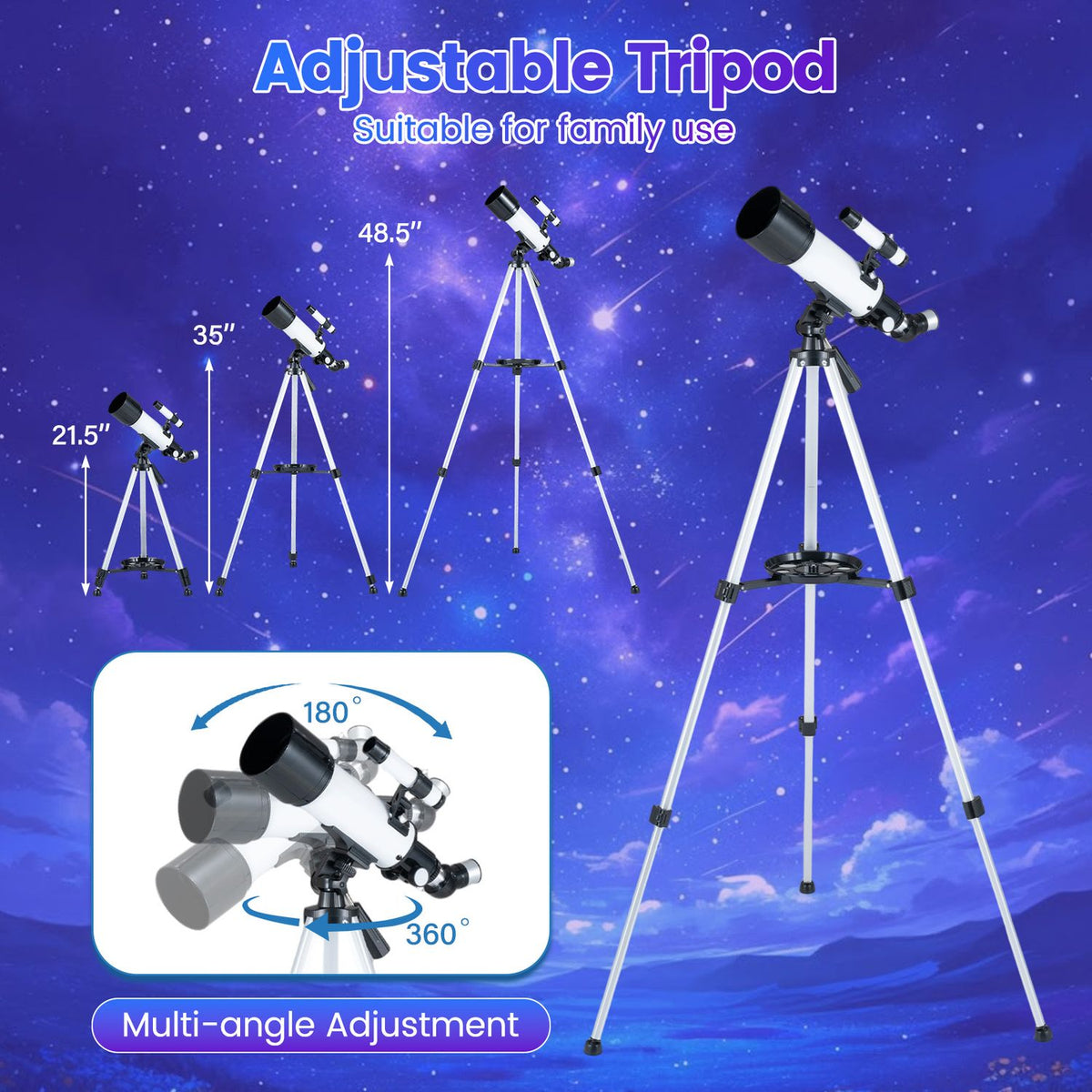 70 MM Aperture Refractor Telescope with Adjustable Tripod, Silver
