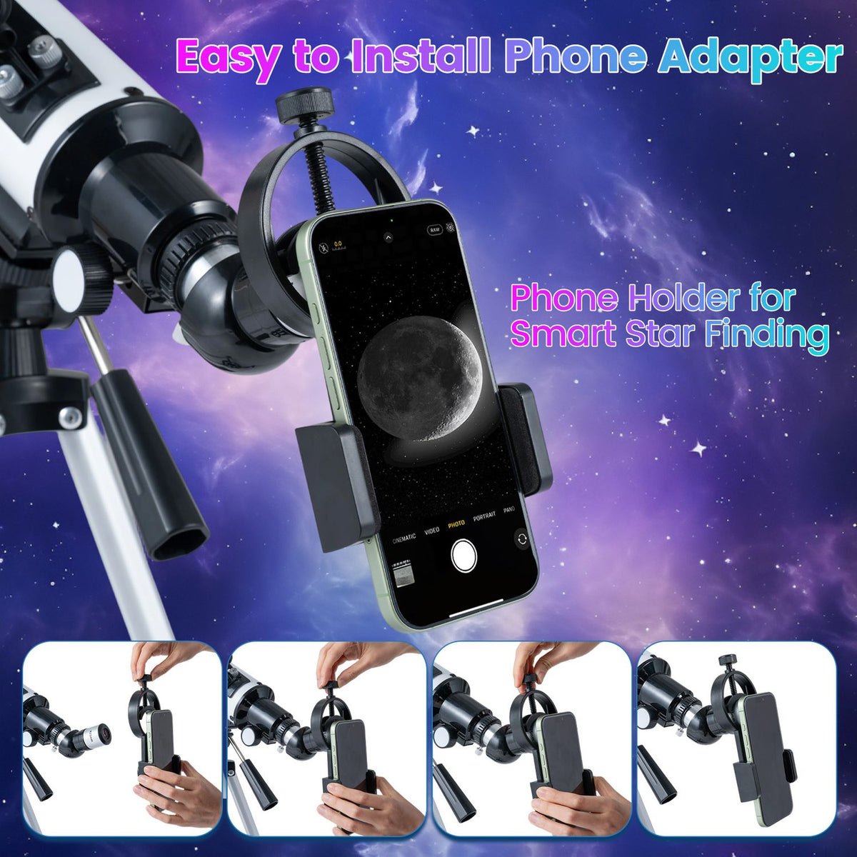 70 MM Aperture Refractor Telescope with Adjustable Tripod, Silver