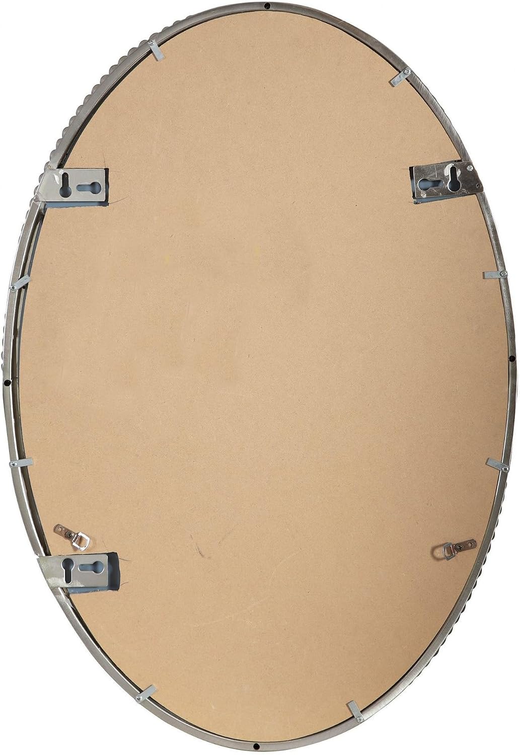 Back of the oval mirror showing its mounting hardware