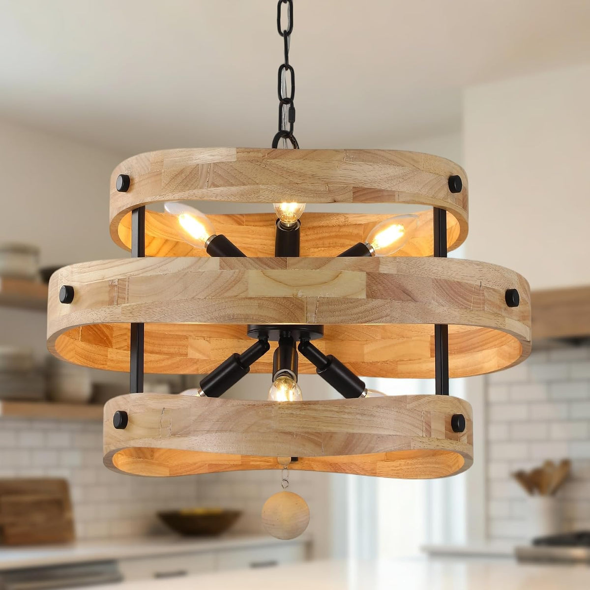 20" Wood Farmhouse Chandelier for Dining Room