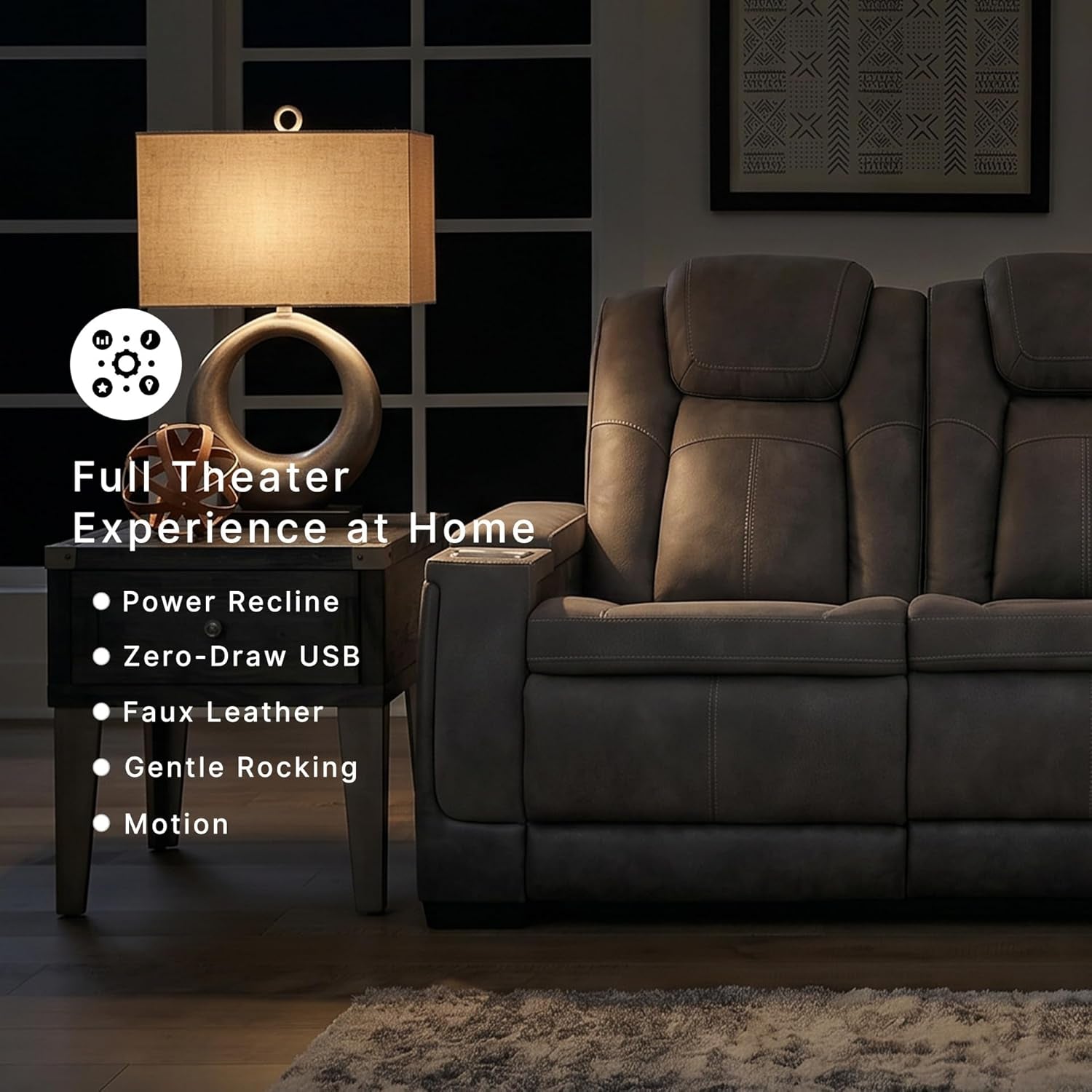 Signature Design by Ashley Next-Gen Durapella Modern Faux Leather Power Reclining Sofa with Adjustable Headrest, Gray