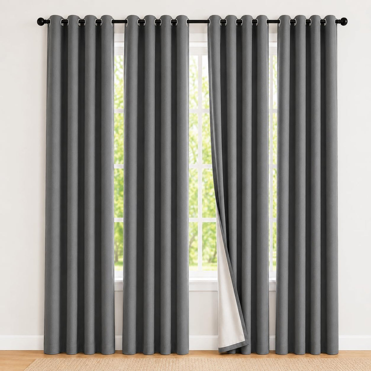 2 Panels 100% Blackout Curtains, Midweight Grommet Drapes | Thermal Insulated Drapes With White Backing, gallery view 96