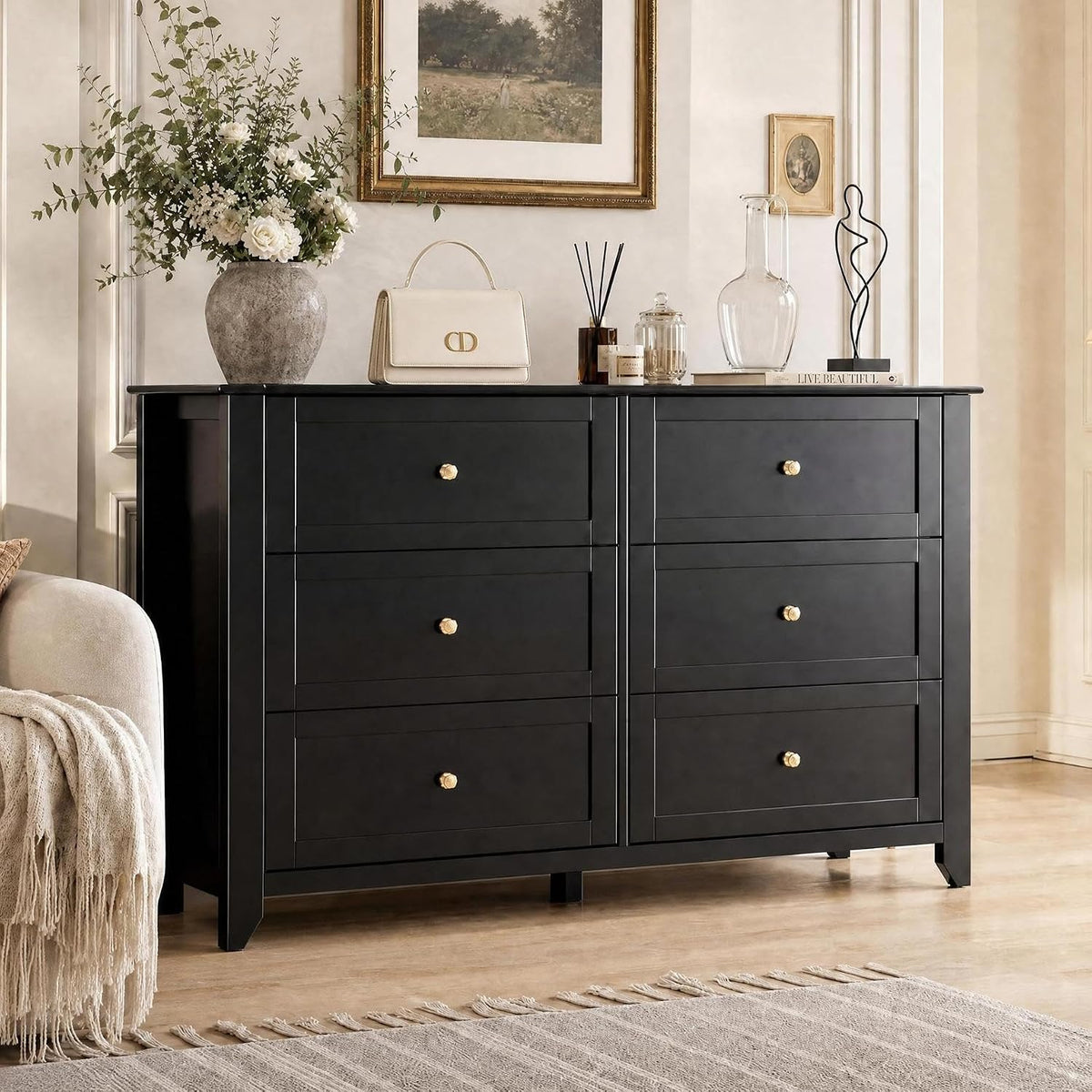 GarveeHome White 6 Drawer Dresser for Bedroom