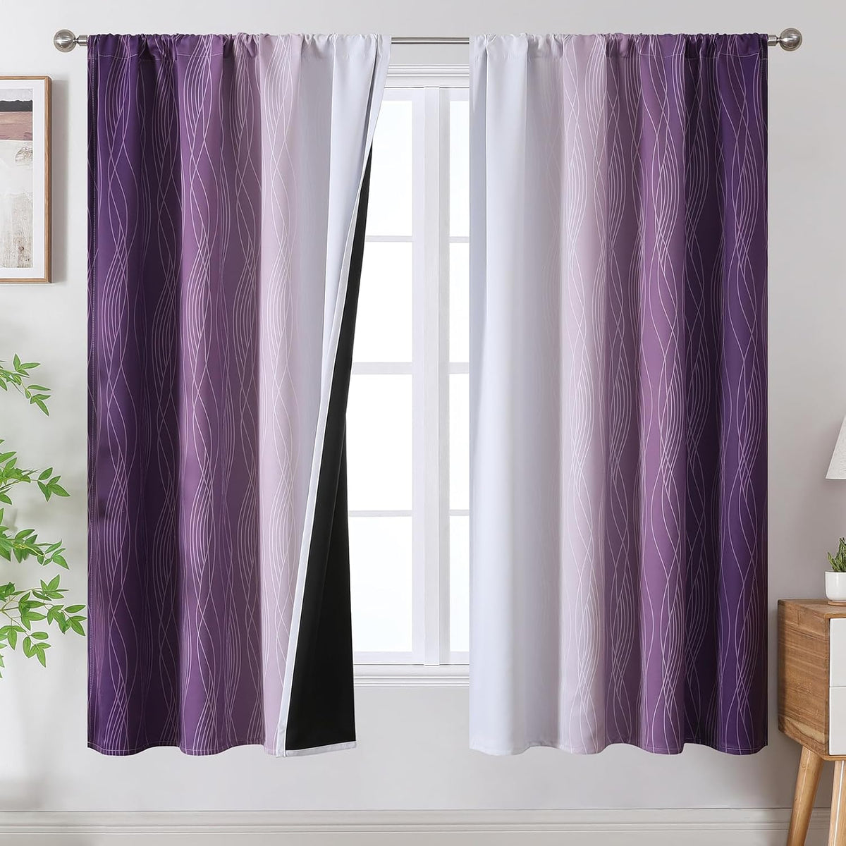 Brown and Greyish White Ombre Blackout Curtains for Bedroom 2 Panels 52x84 | Estelar Textiler Gradient, gallery view 72