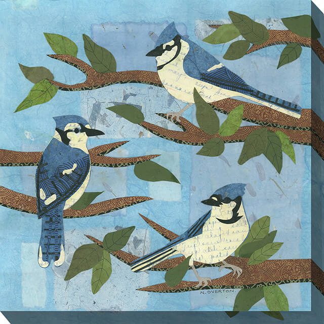 Bluejay Trio Outdoor Canvas Wall Art