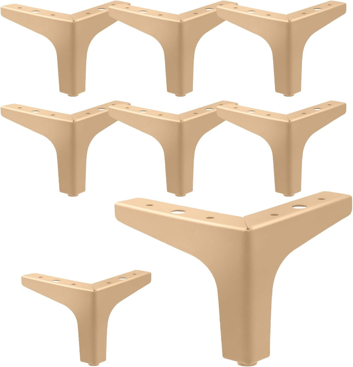 Multiple champagne-colored triangular legs tiled in a repeating pattern on a white background