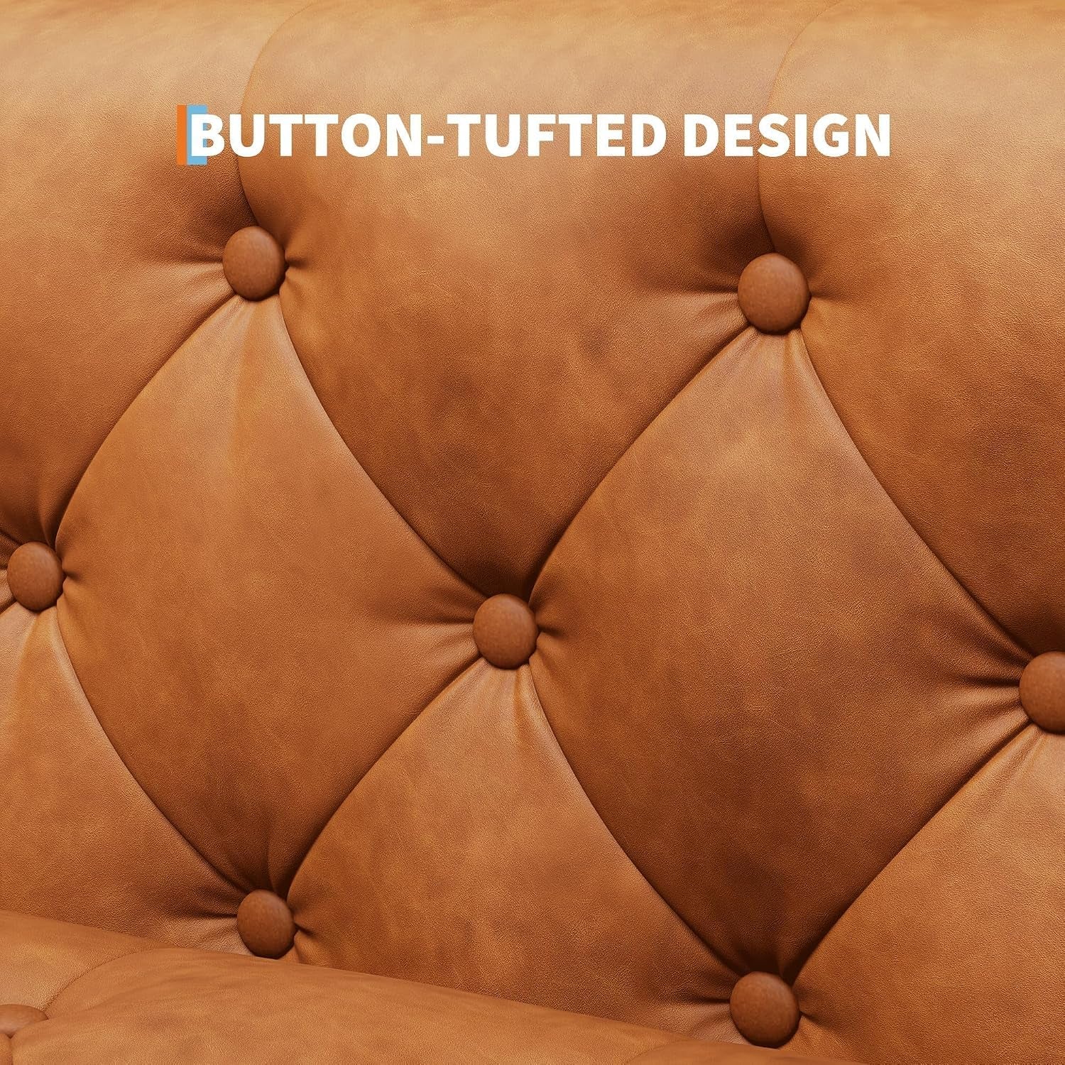 81" Leather Couch for Living Room, Chesterfield Sofa with Deep Seat, Handmade Button Tufted 3 Seater Sofa, Modern Leather Sofa for Apartment, or Office, Cognac Tan
