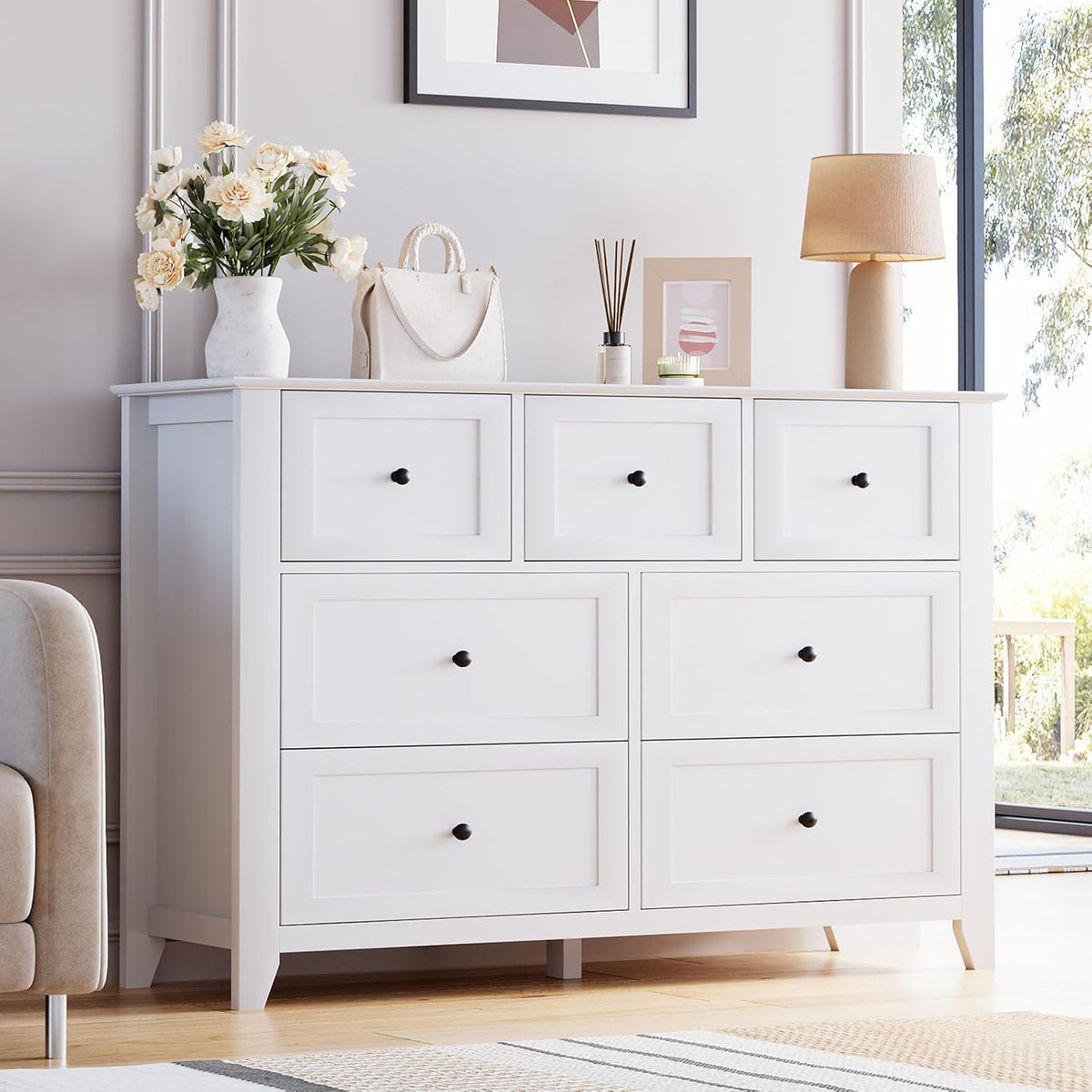 GarveeHome White 6 Drawer Dresser for Bedroom